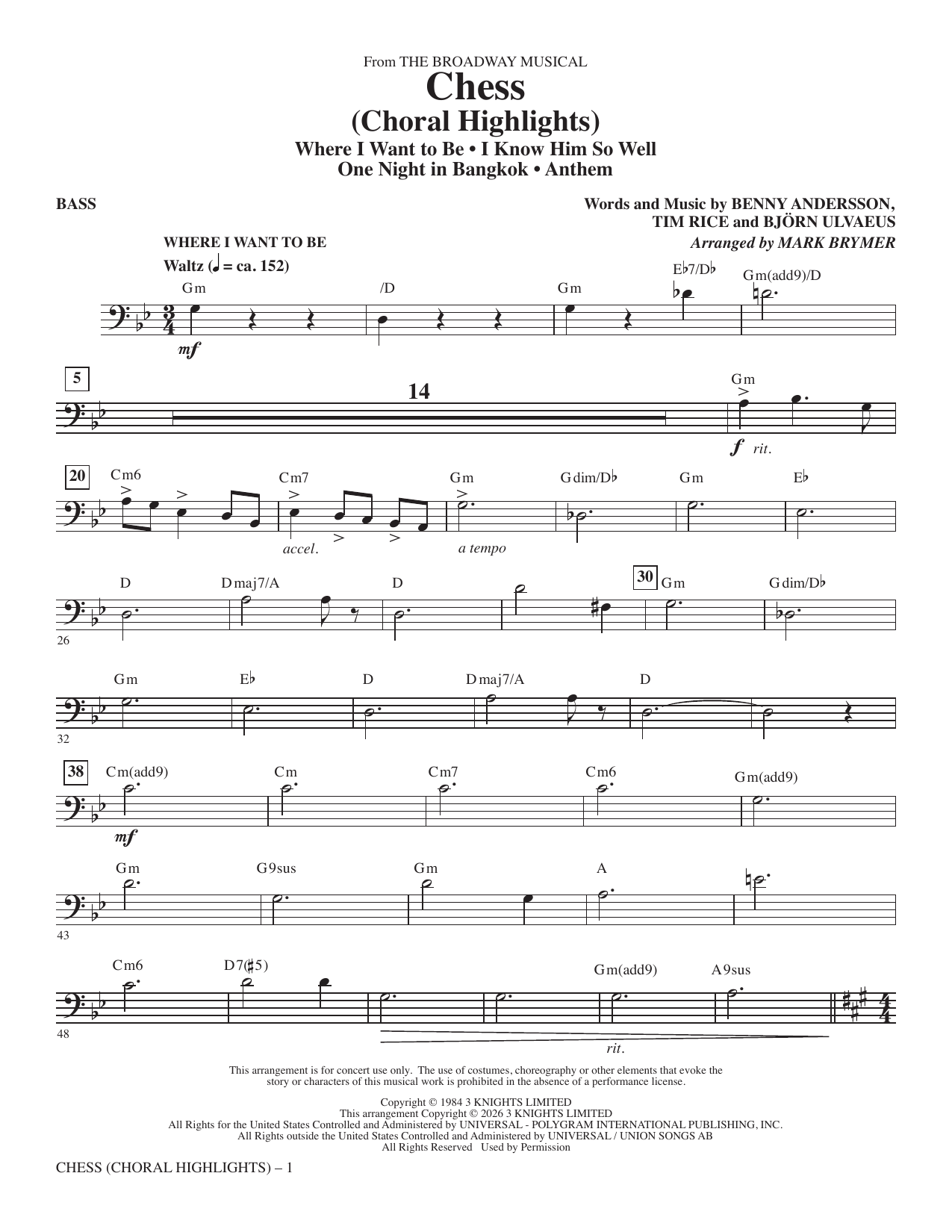 Chess (Choral Highlights) (arr. Mark Brymer) - Bass