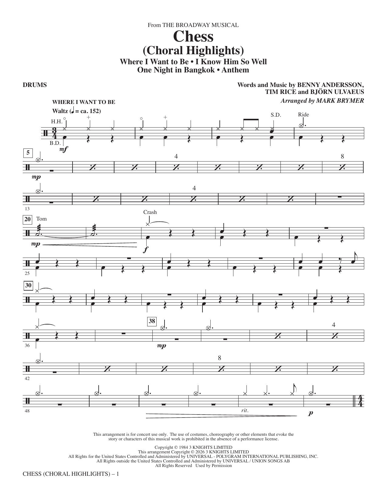 Chess (Choral Highlights) (arr. Mark Brymer) - Drums