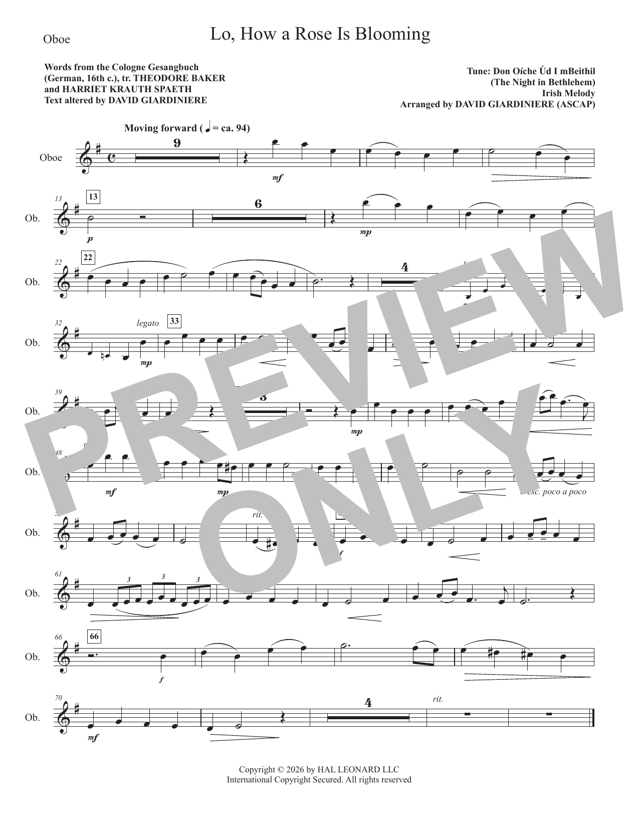 Lo, How A Rose Is Blooming - Oboe