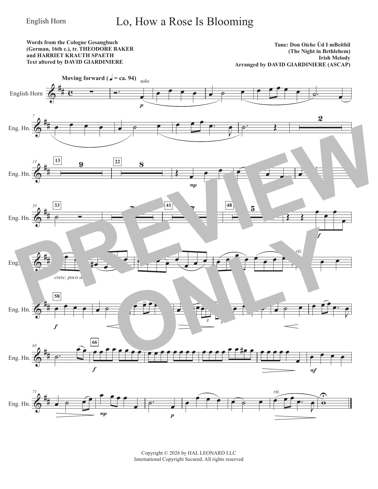 Lo, How A Rose Is Blooming - English Horn