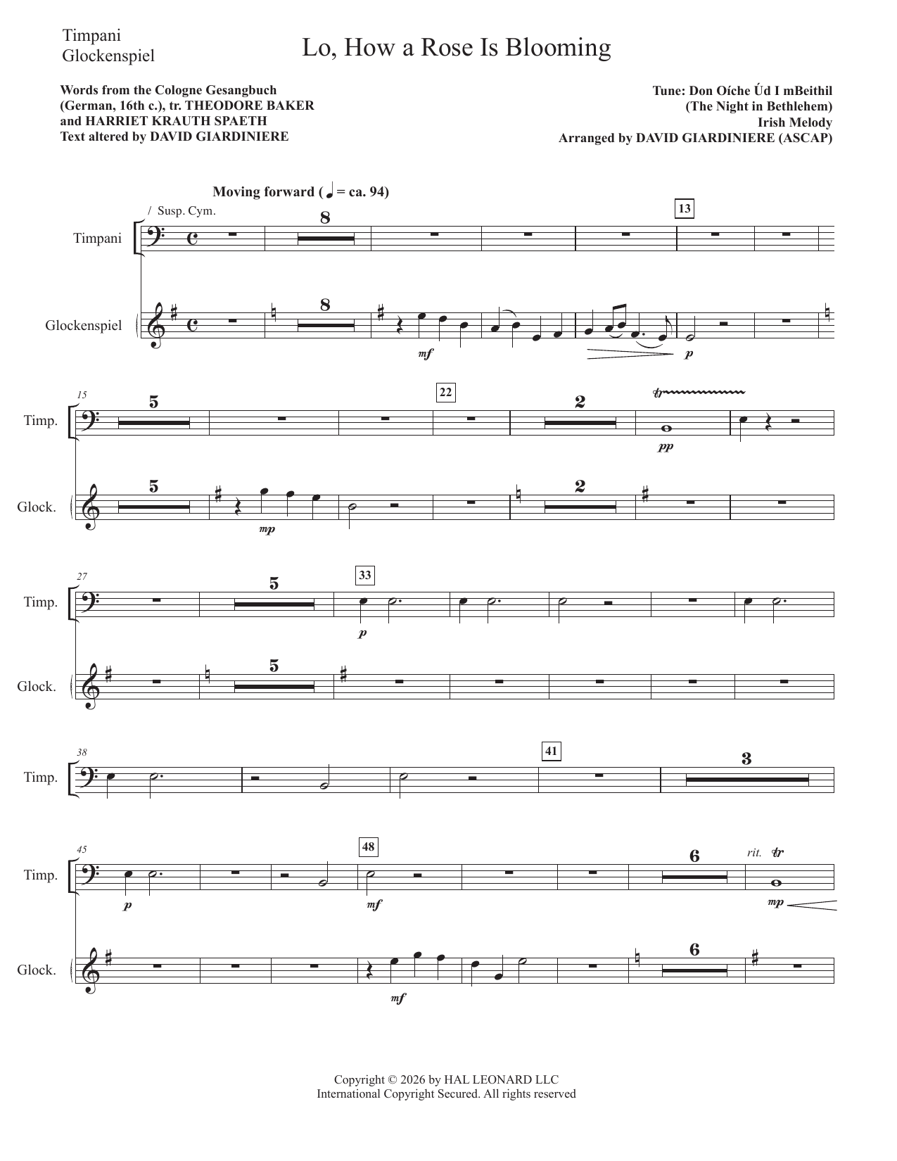 Lo, How A Rose Is Blooming - Percussion