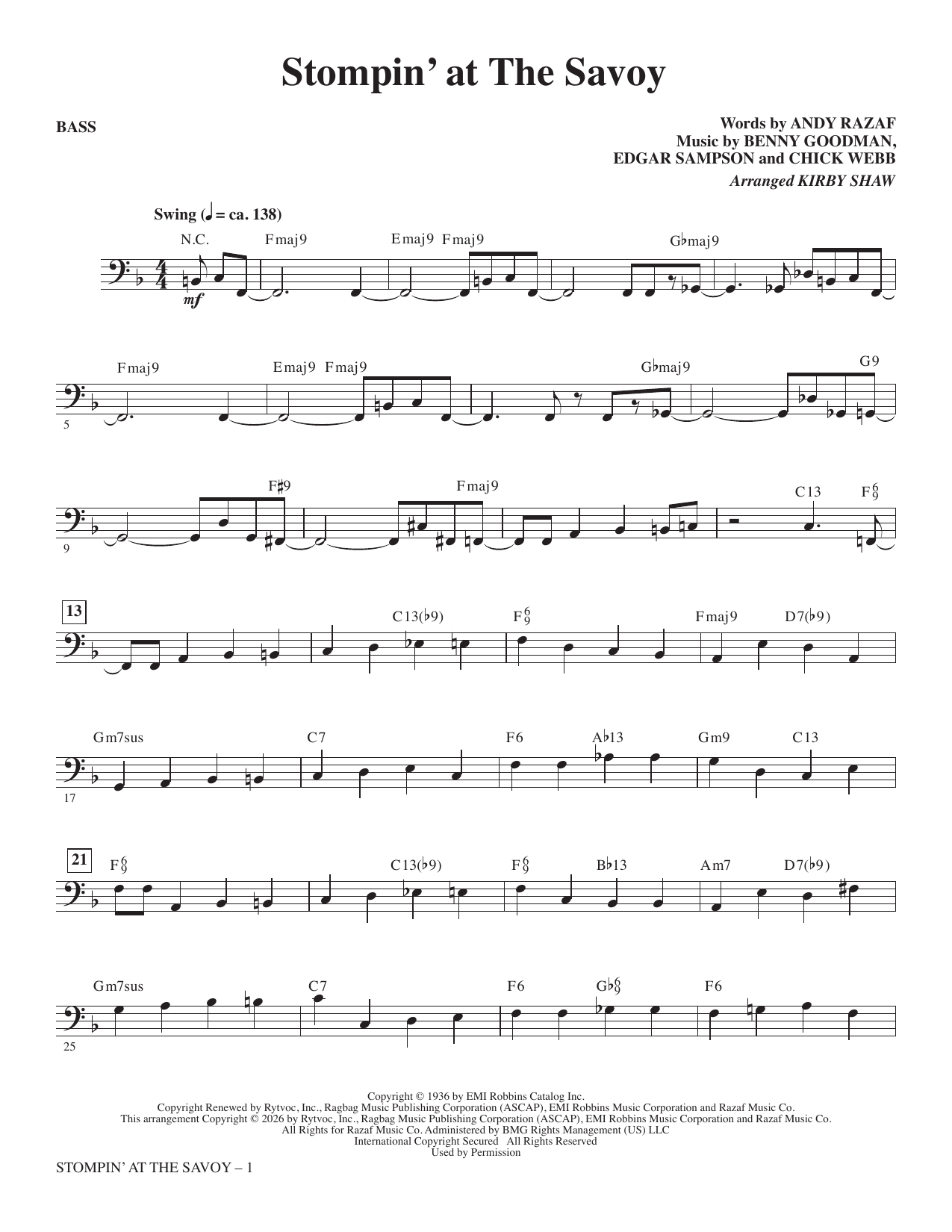 Stompin' At The Savoy (arr. Kirby Shaw) - Bass