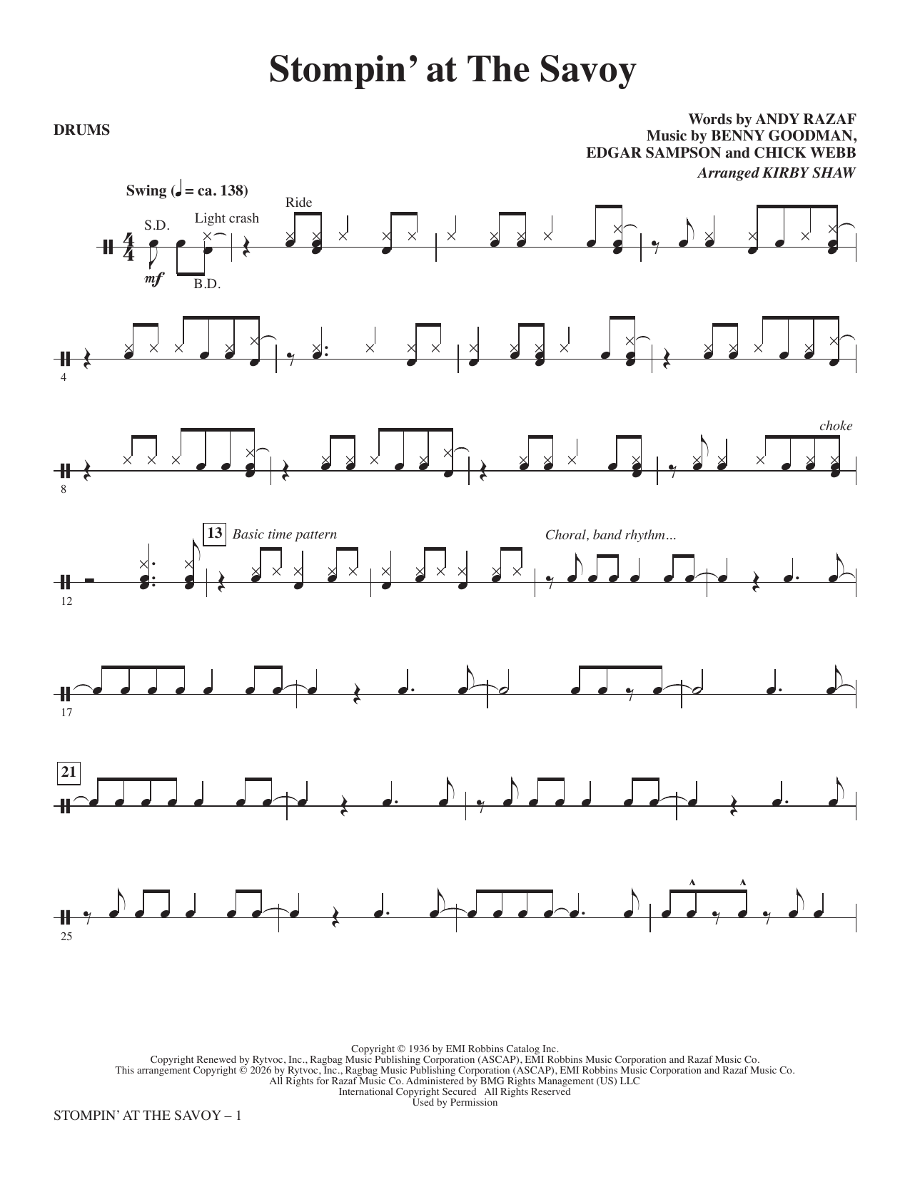 Stompin' At The Savoy (arr. Kirby Shaw) - Drums