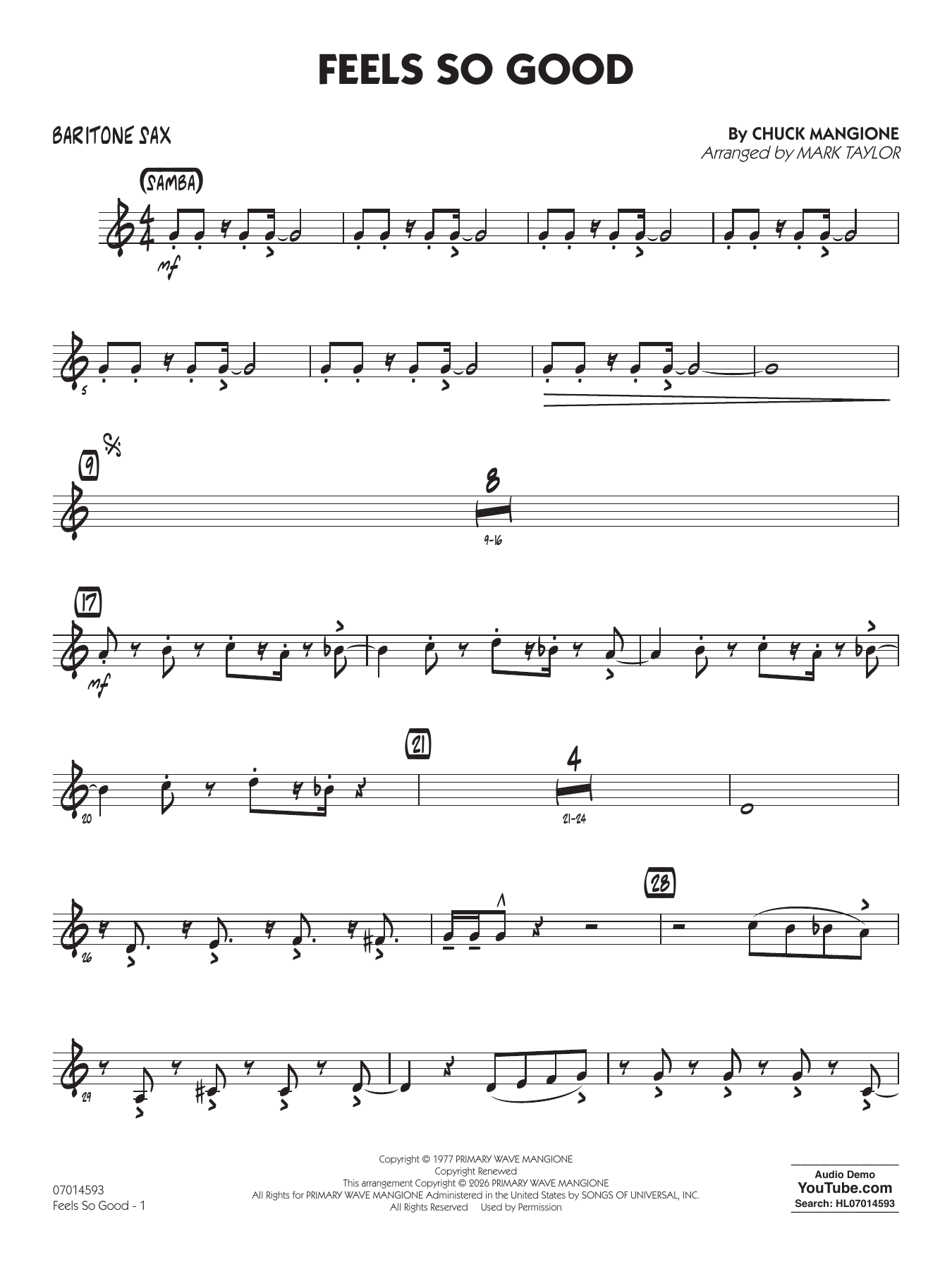 Feels So Good (arr. Mark Taylor) - Baritone Sax