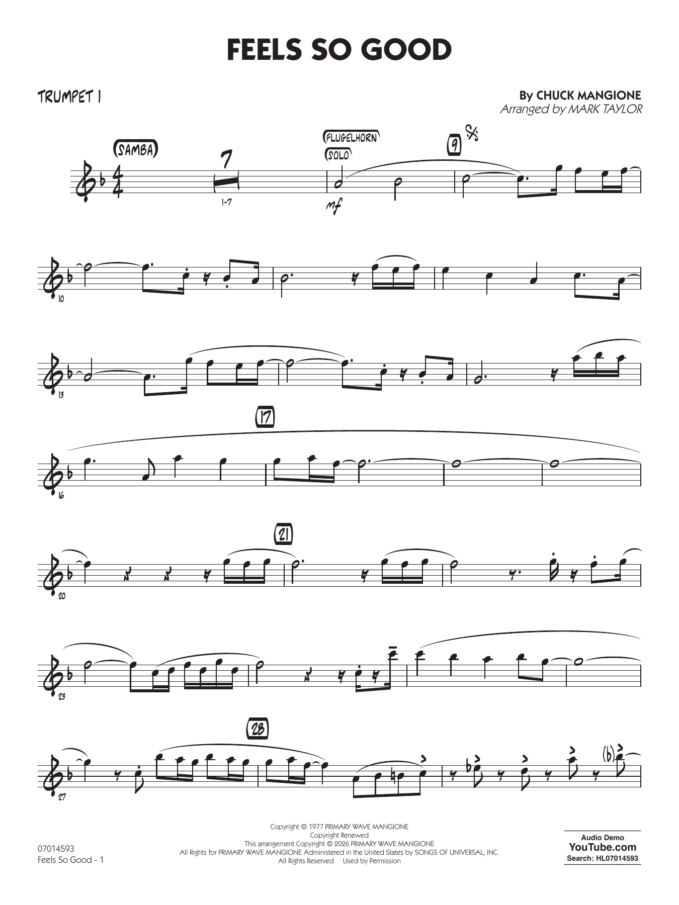 Feels So Good (arr. Mark Taylor) - Trumpet 1