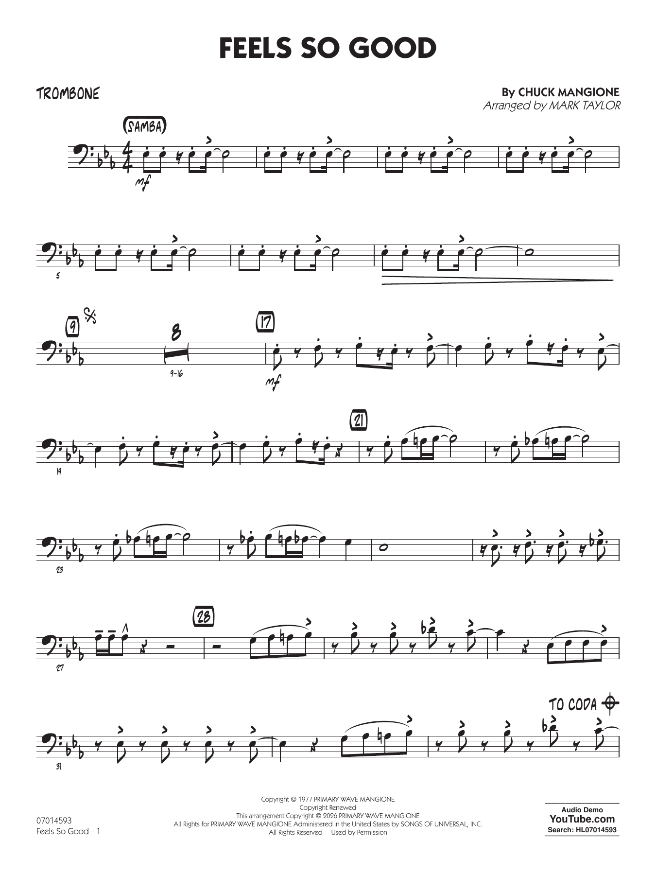 Feels So Good (arr. Mark Taylor) - Trombone