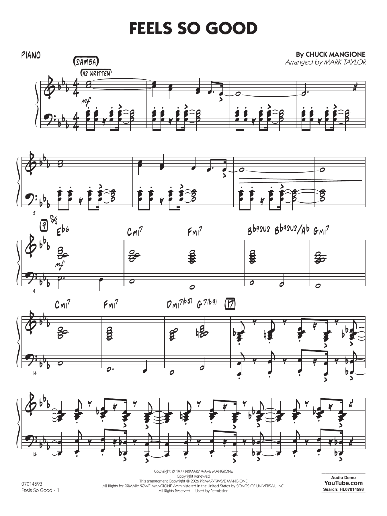 Feels So Good (arr. Mark Taylor) - Piano