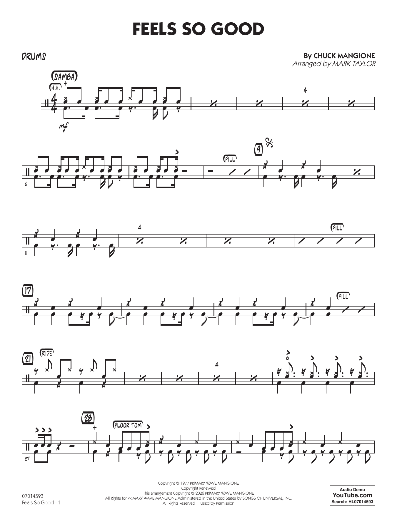 Feels So Good (arr. Mark Taylor) - Drums