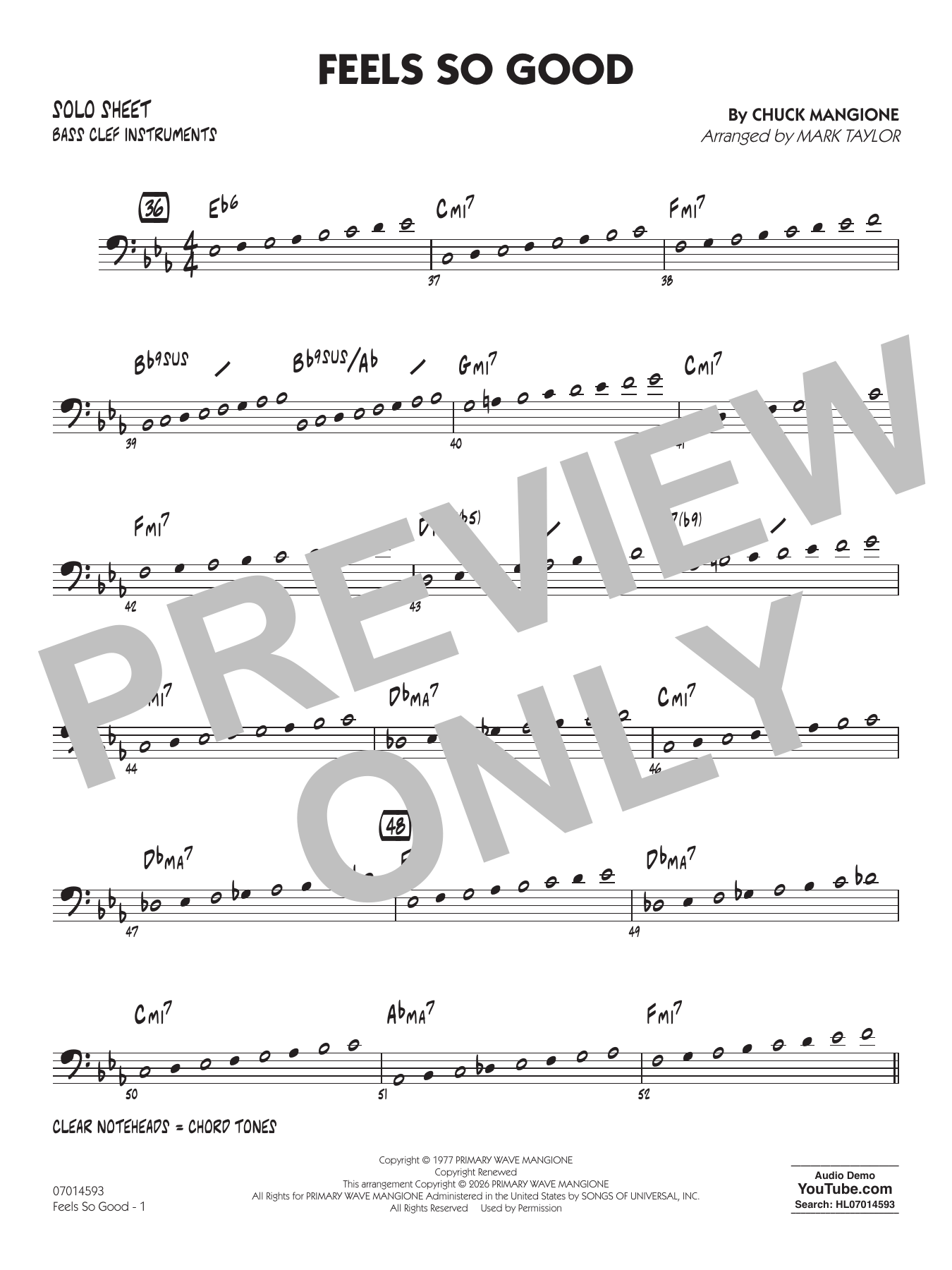 Feels So Good (arr. Mark Taylor) - Bass Clef Solo Sheet