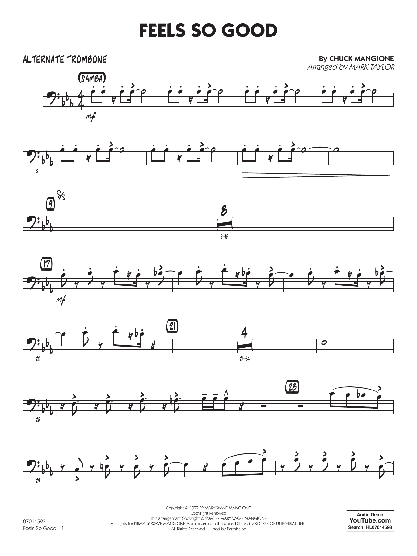 Feels So Good (arr. Mark Taylor) - Alternate Trombone