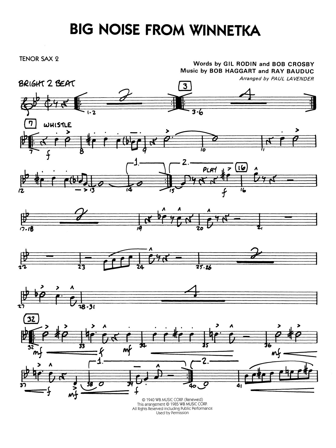 Big Noise from Winnetka (arr. Paul Lavender) - Tenor Sax 2