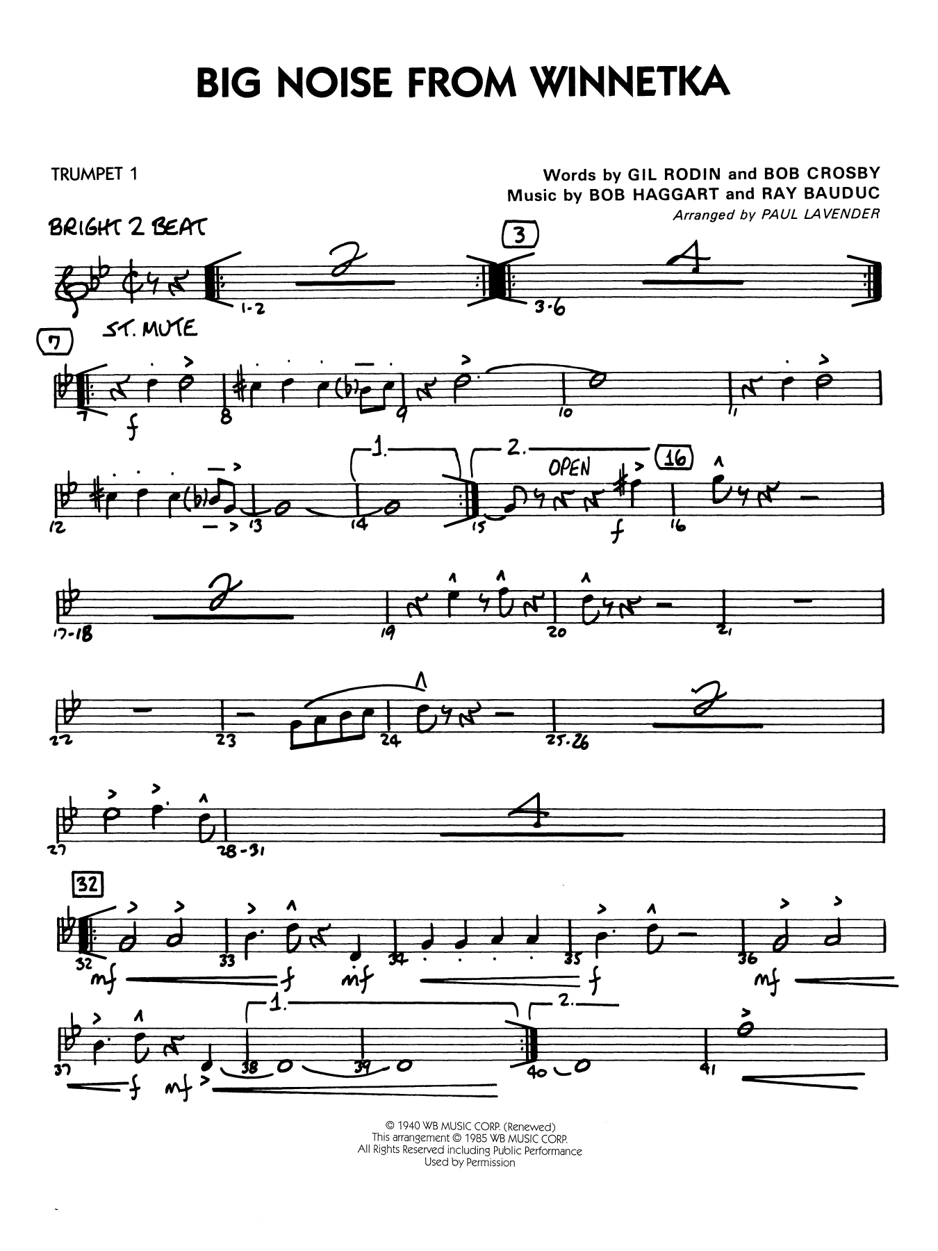 Big Noise from Winnetka (arr. Paul Lavender) - Trumpet 1