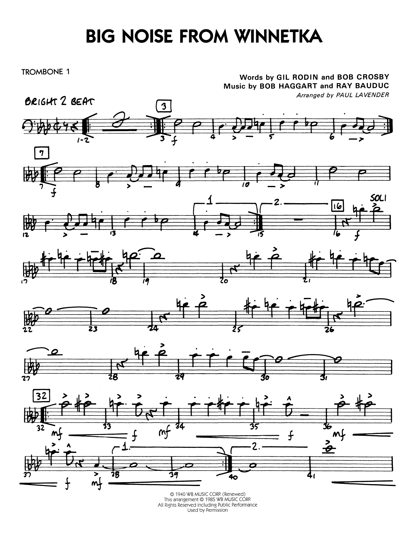 Big Noise from Winnetka (arr. Paul Lavender) - Trombone 1