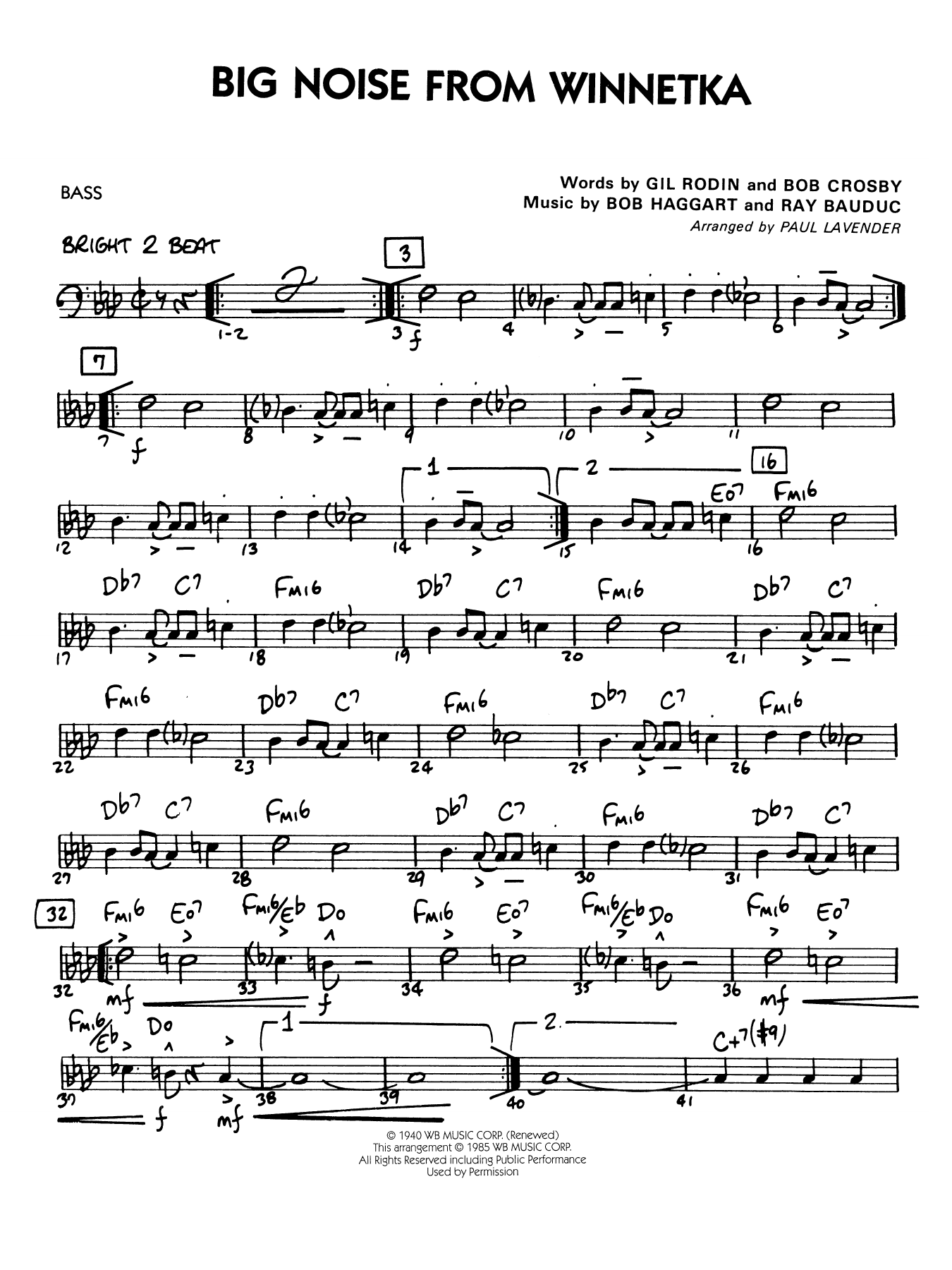 Big Noise from Winnetka (arr. Paul Lavender) - Bass
