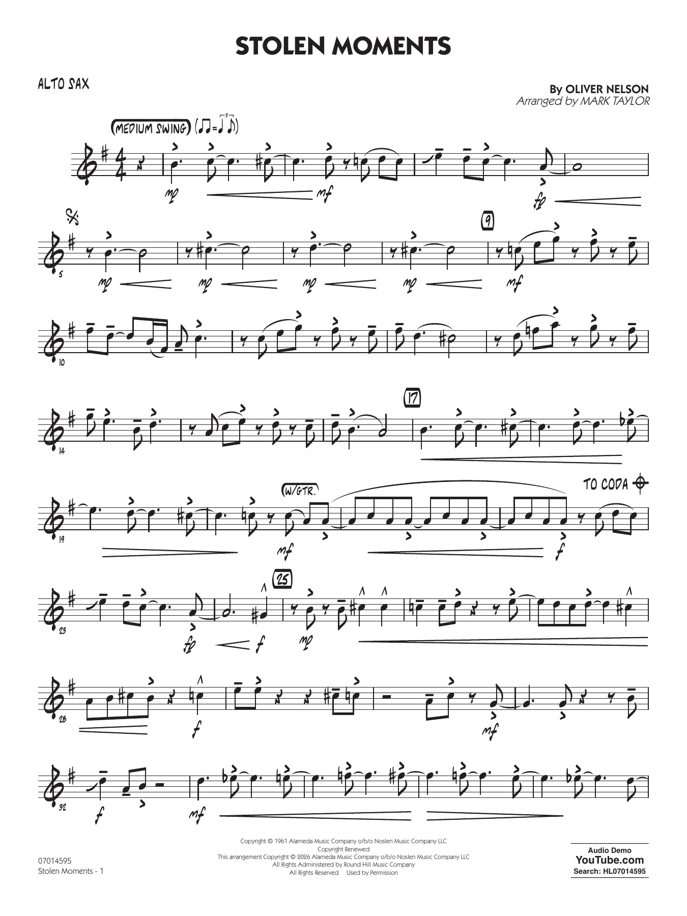 Stolen Moments (arr. Mark Taylor) - Alto Sax