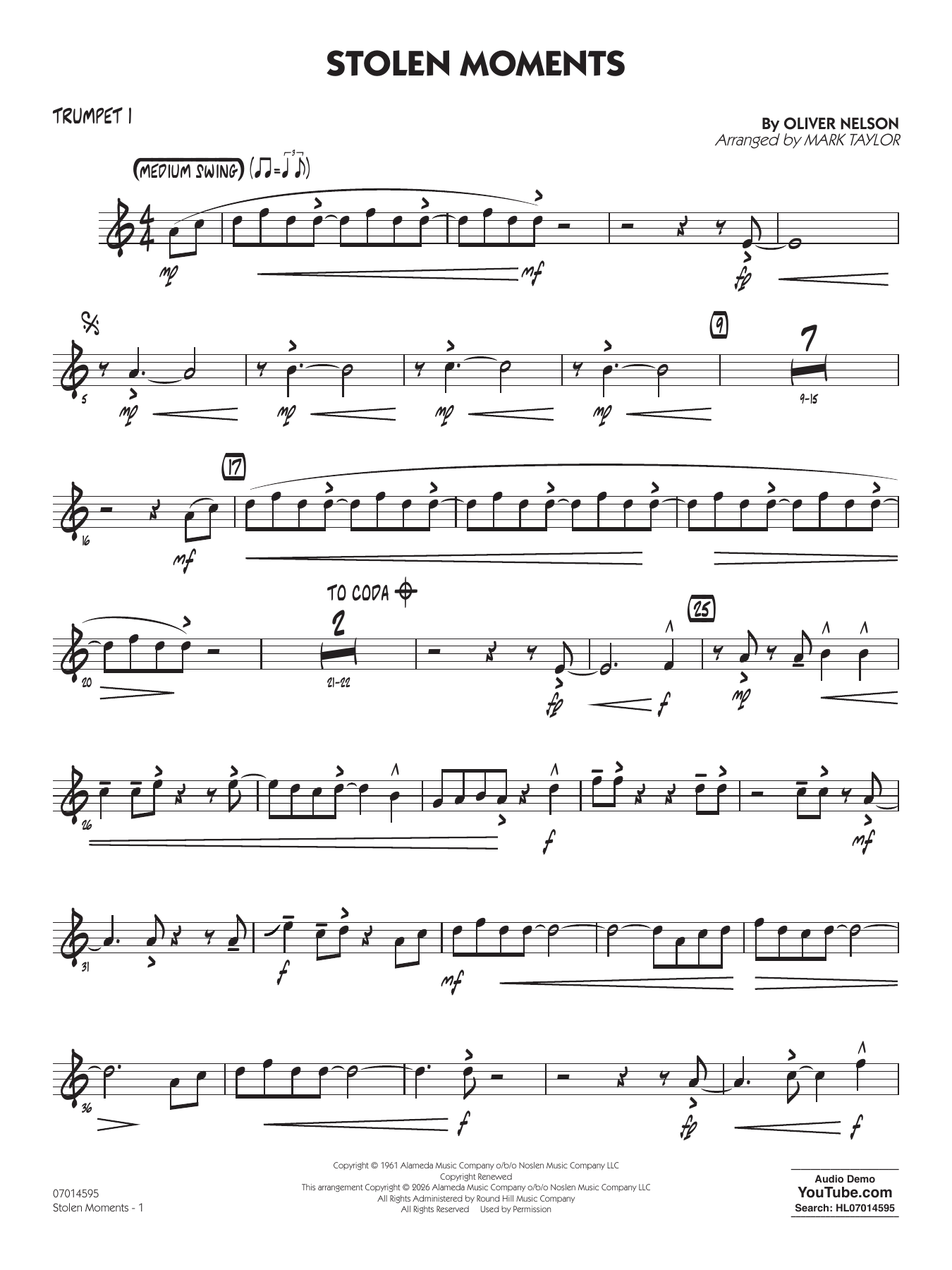 Stolen Moments (arr. Mark Taylor) - Trumpet 1