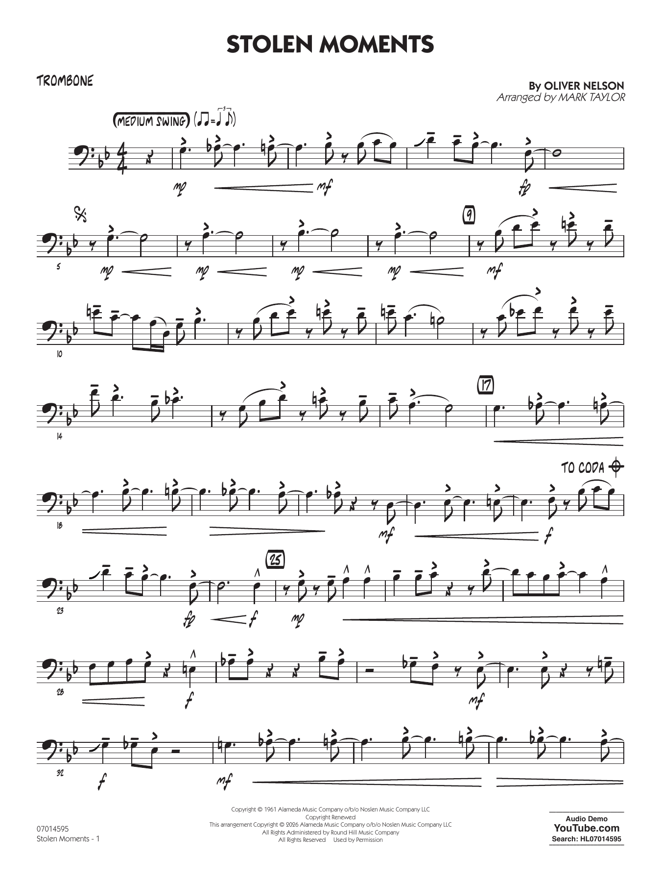 Stolen Moments (arr. Mark Taylor) - Trombone
