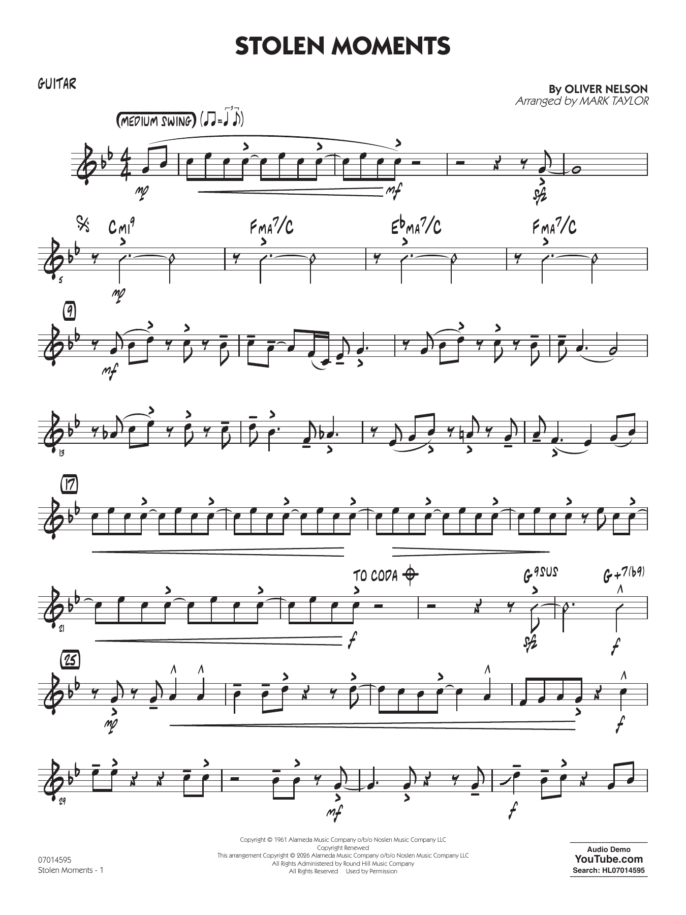 Stolen Moments (arr. Mark Taylor) - Guitar