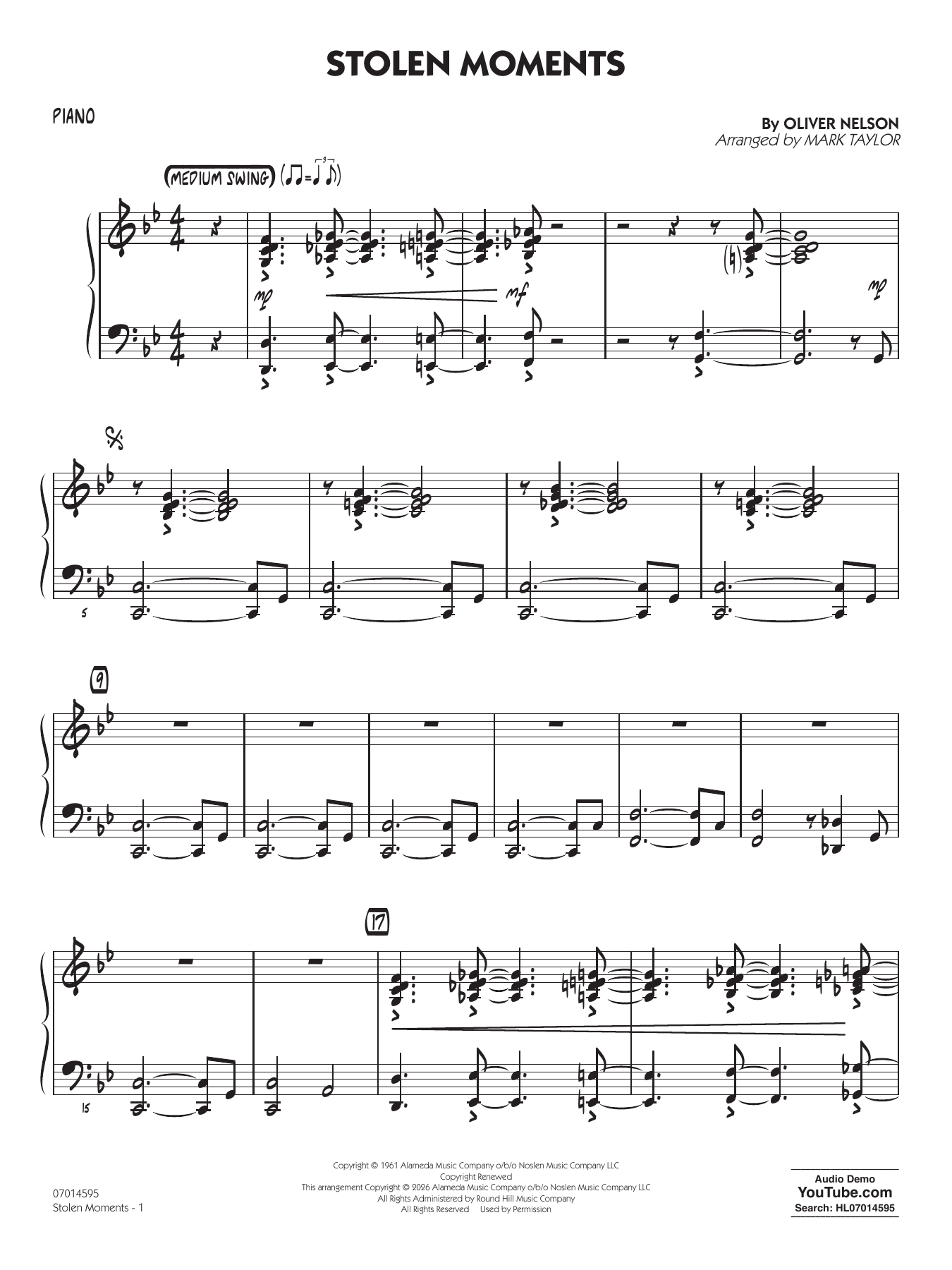 Stolen Moments (arr. Mark Taylor) - Piano