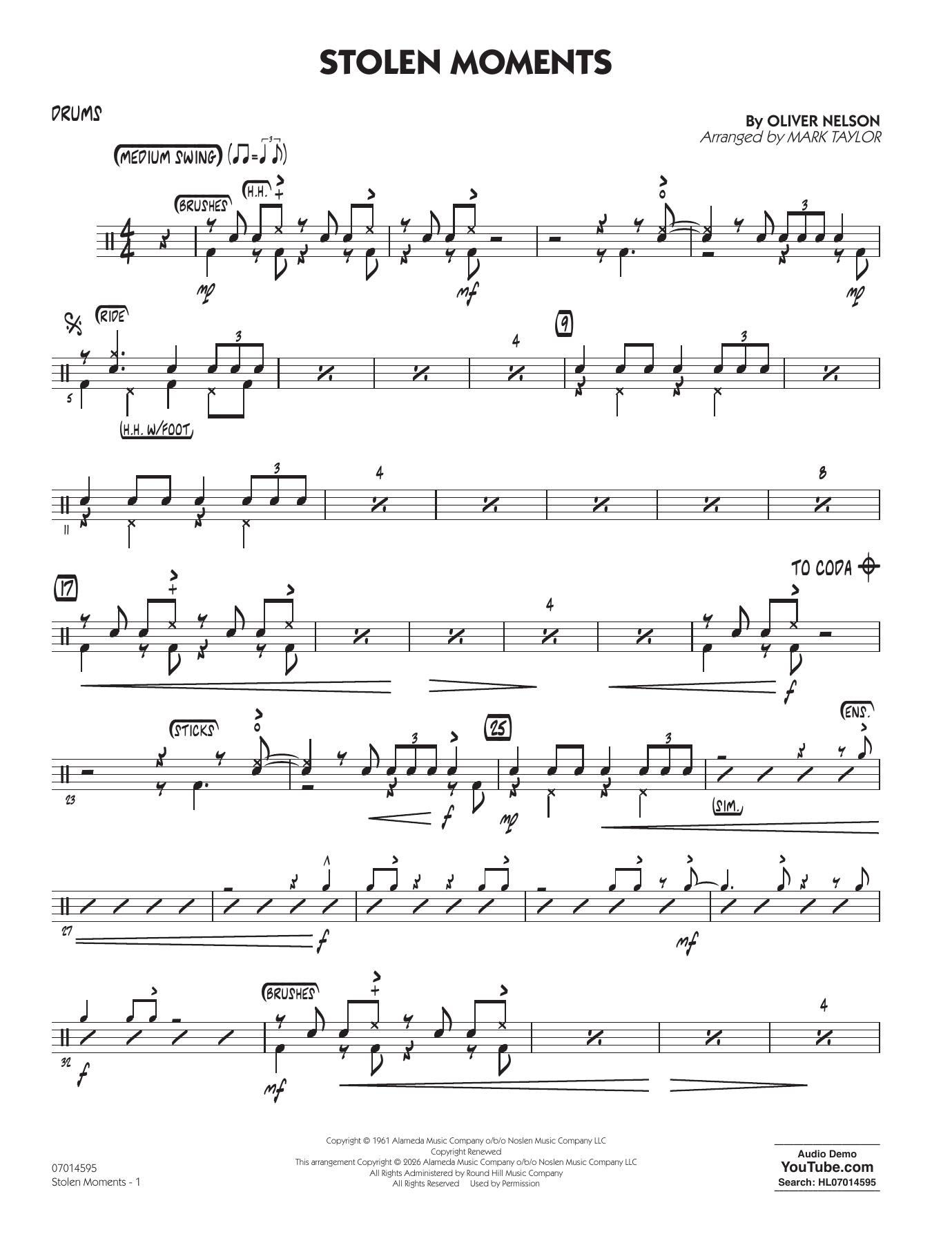 Stolen Moments (arr. Mark Taylor) - Drums