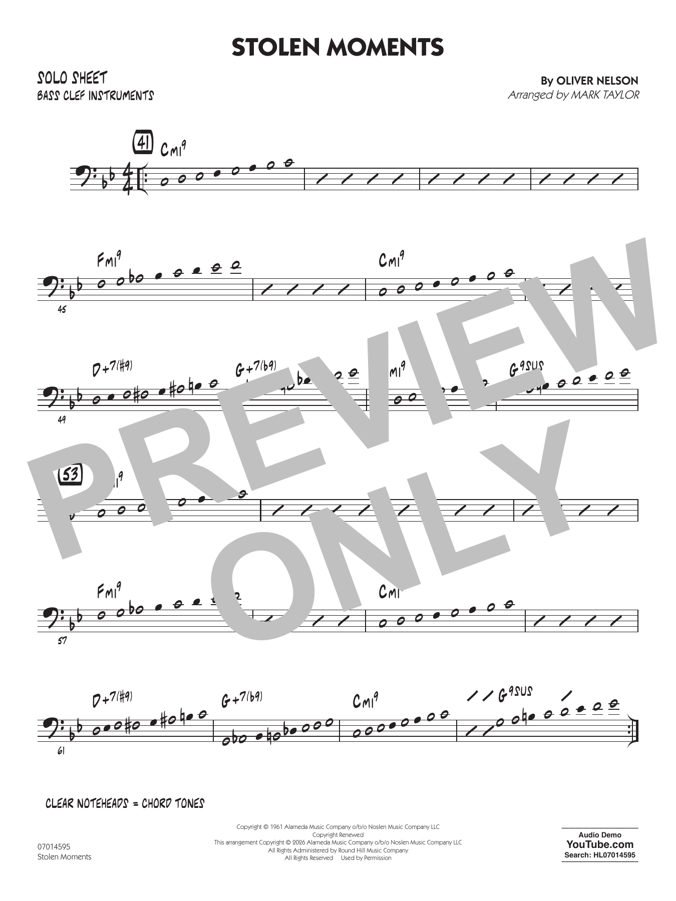 Stolen Moments (arr. Mark Taylor) - Bass Clef Solo Sheet