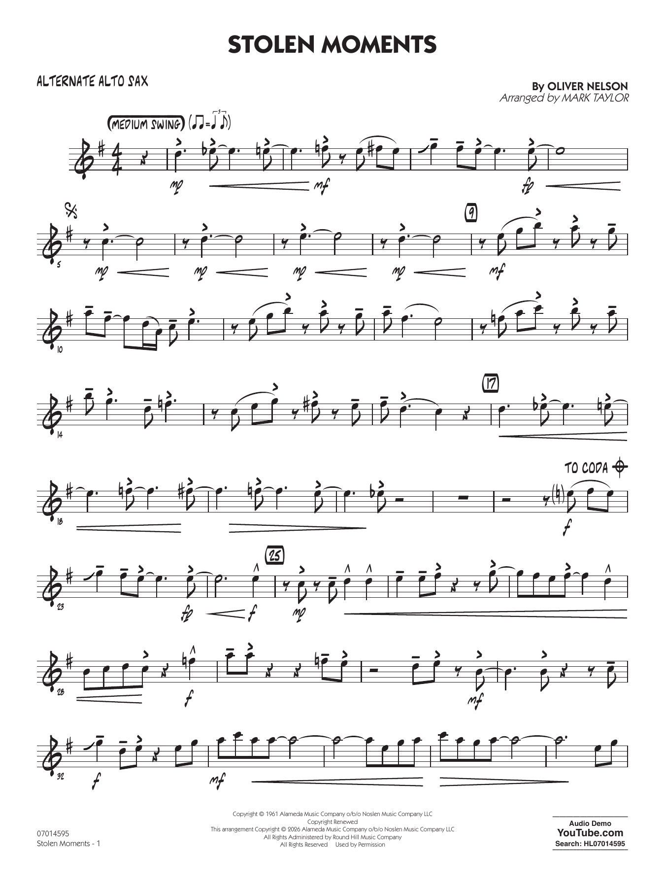 Stolen Moments (arr. Mark Taylor) - Alternate Alto Sax