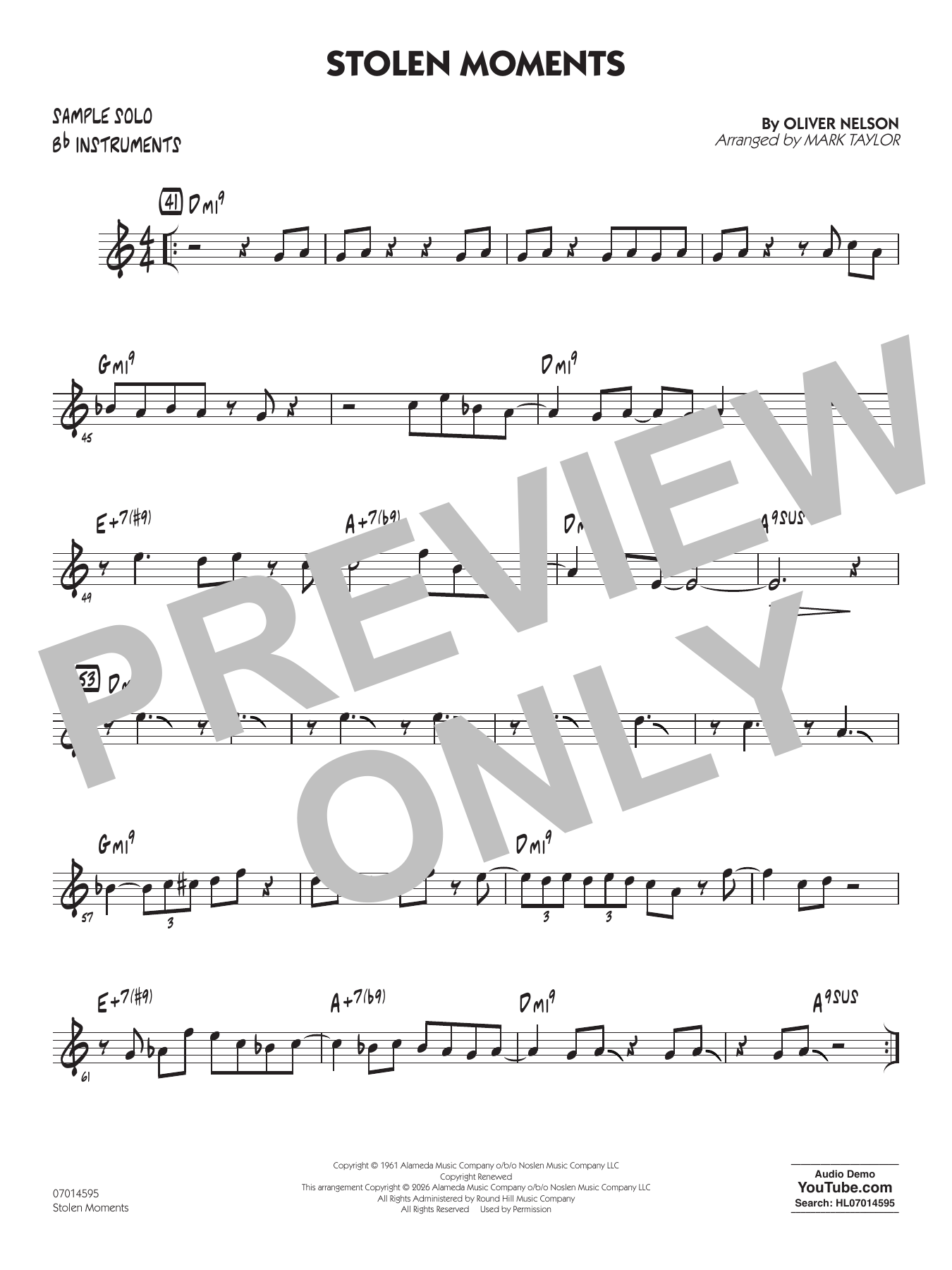 Stolen Moments (arr. Mark Taylor) - Bb Sample Solo