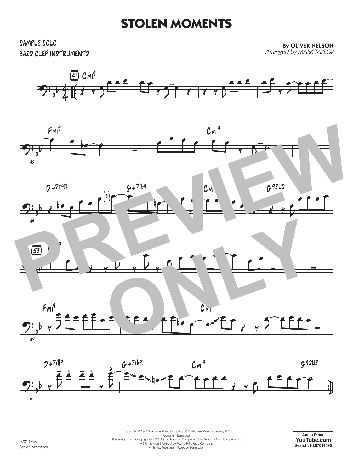 Stolen Moments (arr. Mark Taylor) - Bass Clef Sample Solo