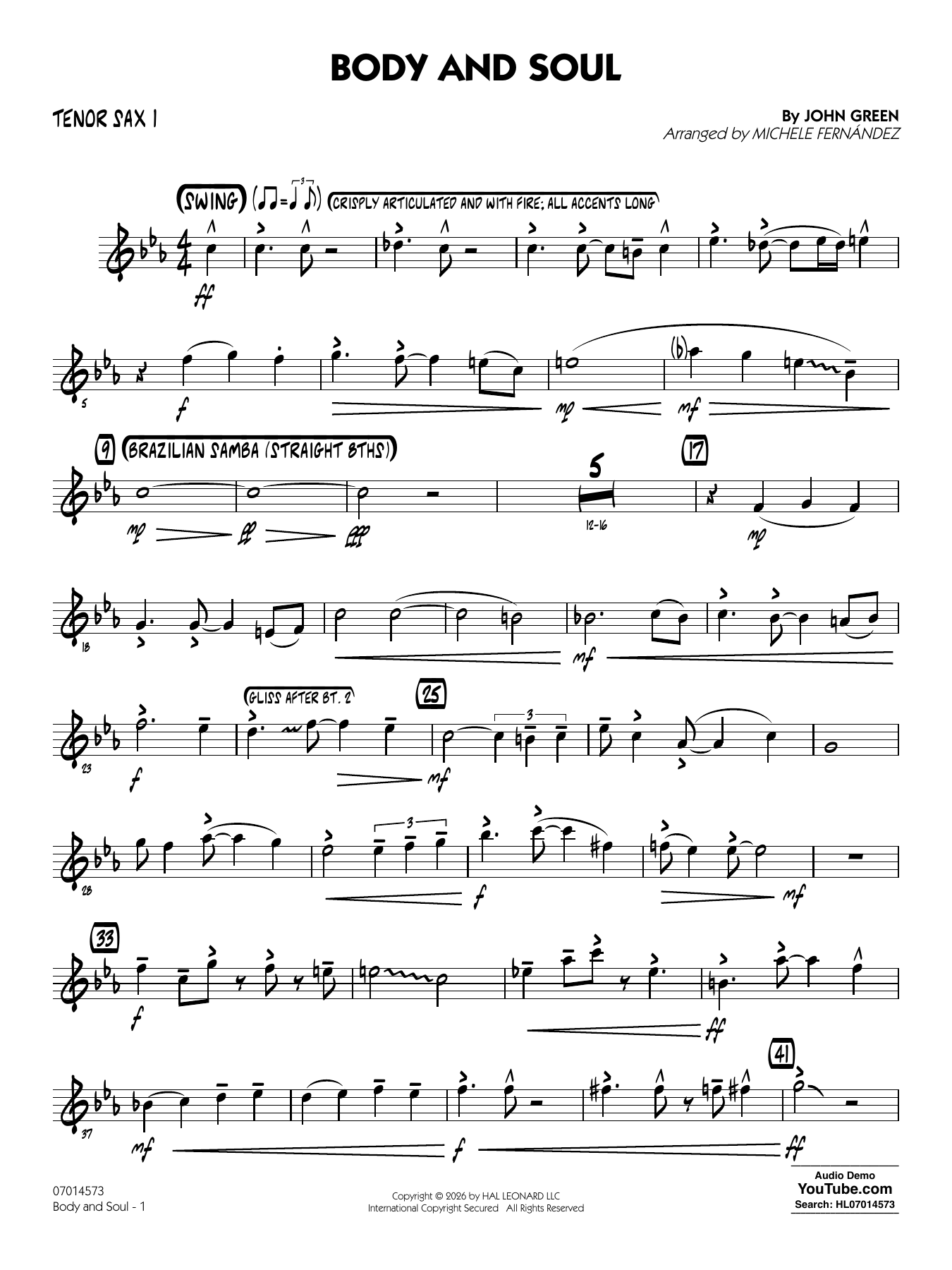 Body and Soul (arr. Michele Fernández) - Tenor Sax 1
