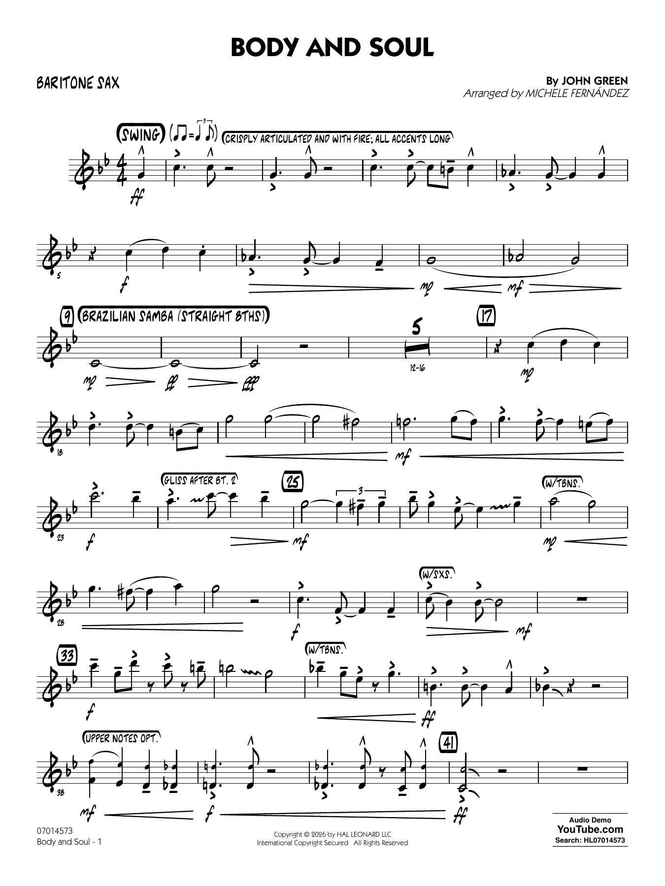 Body and Soul (arr. Michele Fernández) - Baritone Sax