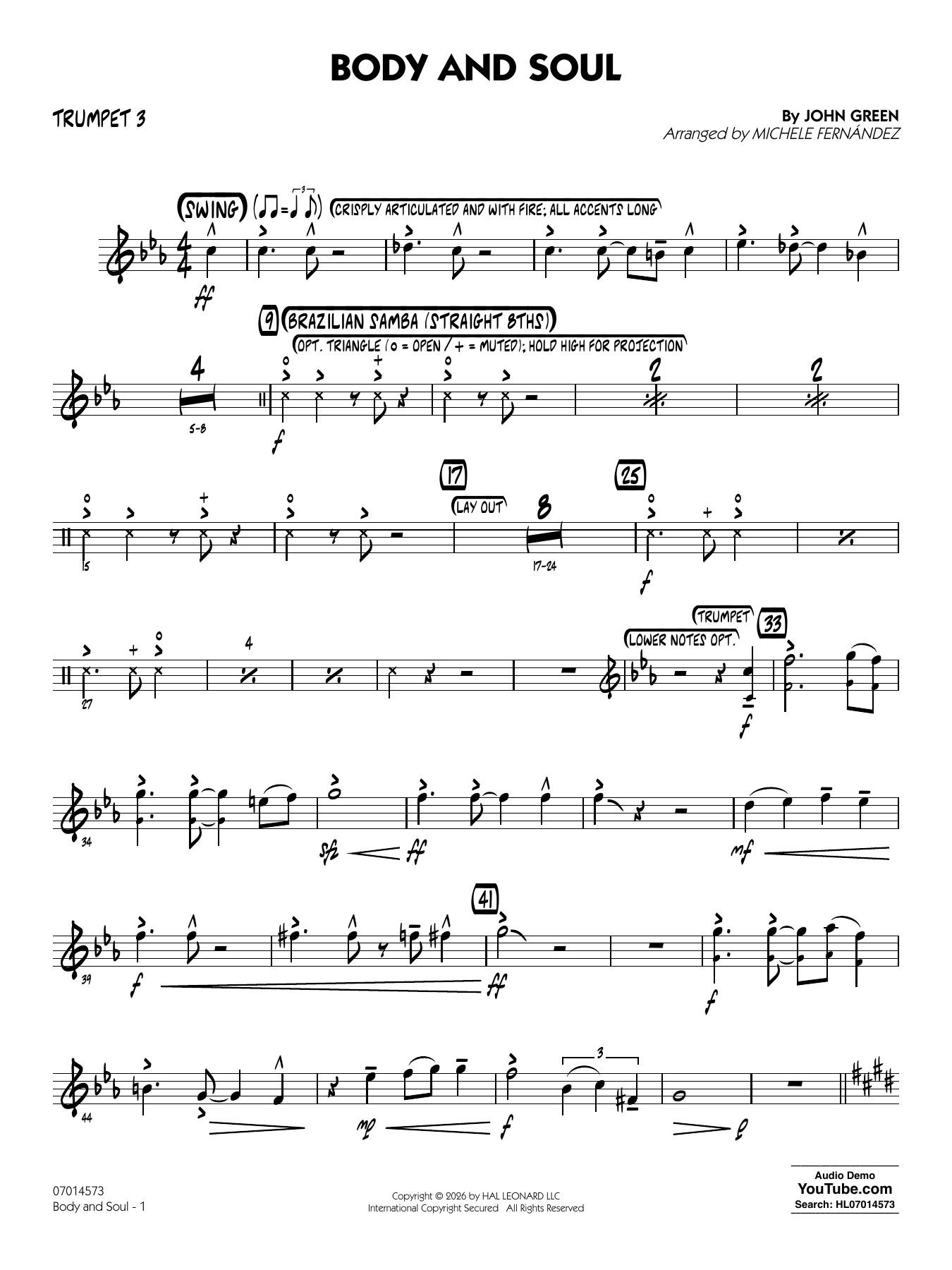 Body and Soul (arr. Michele Fernández) - Trumpet 3