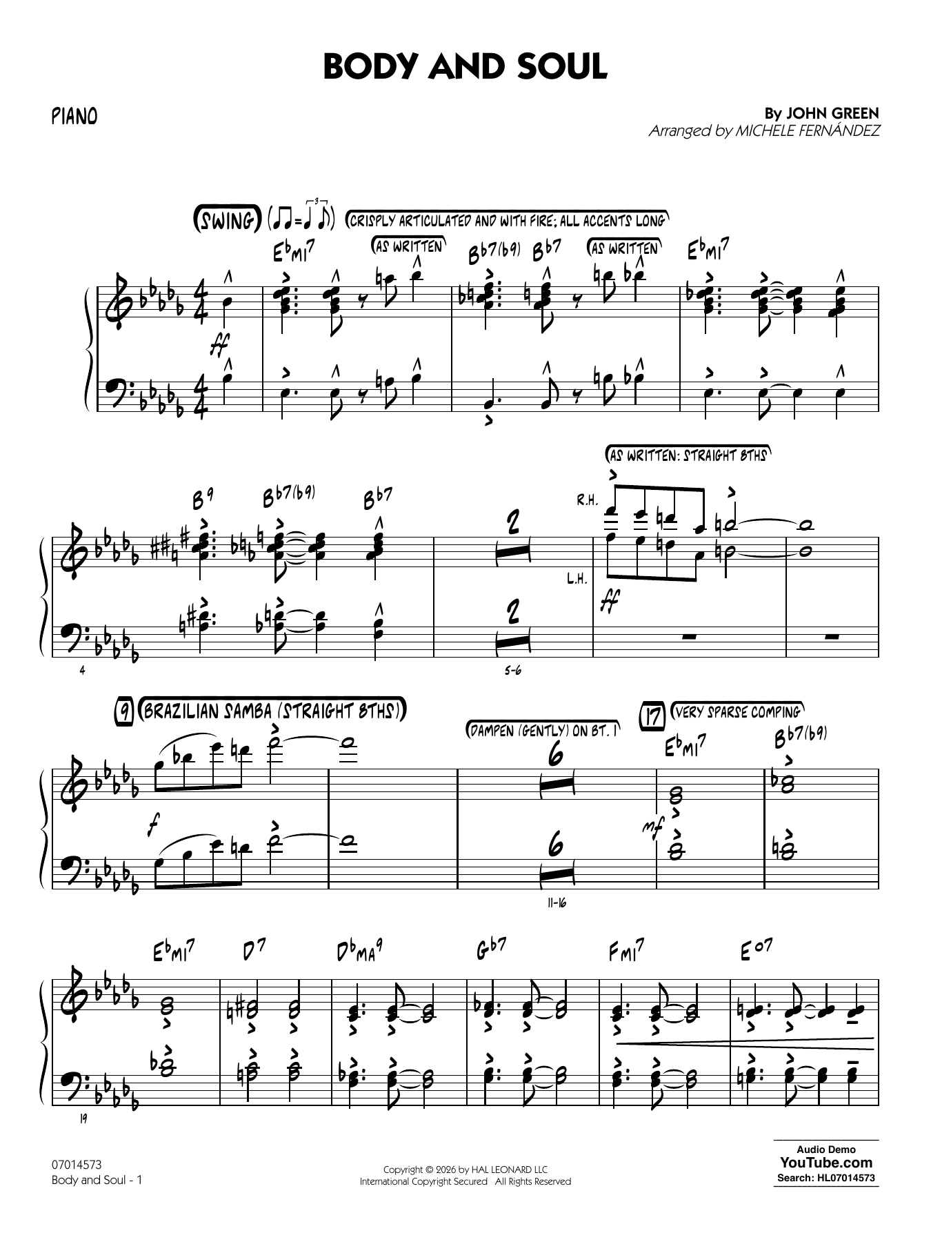 Body and Soul (arr. Michele Fernández) - Piano