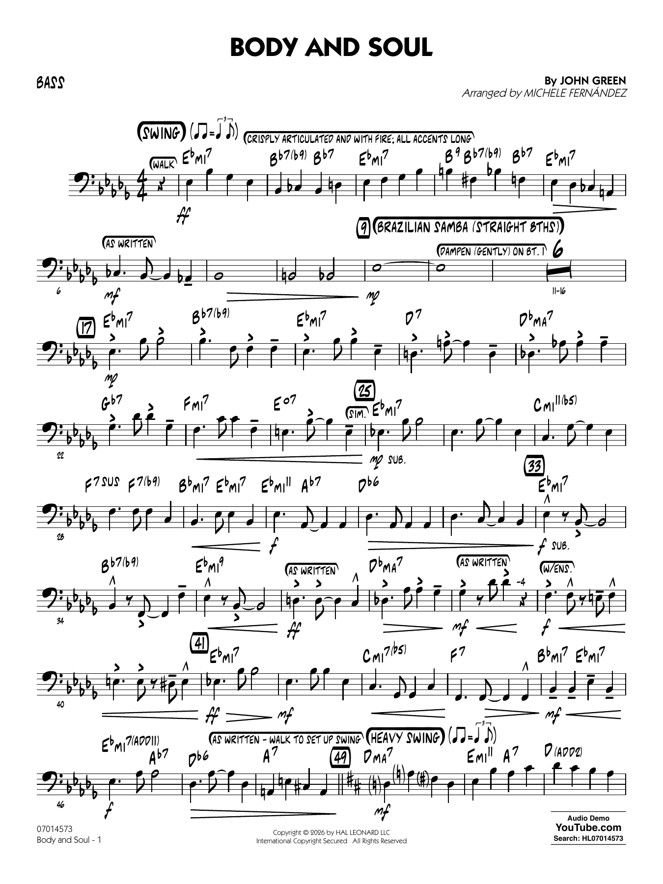 Body and Soul (arr. Michele Fernández) - Bass