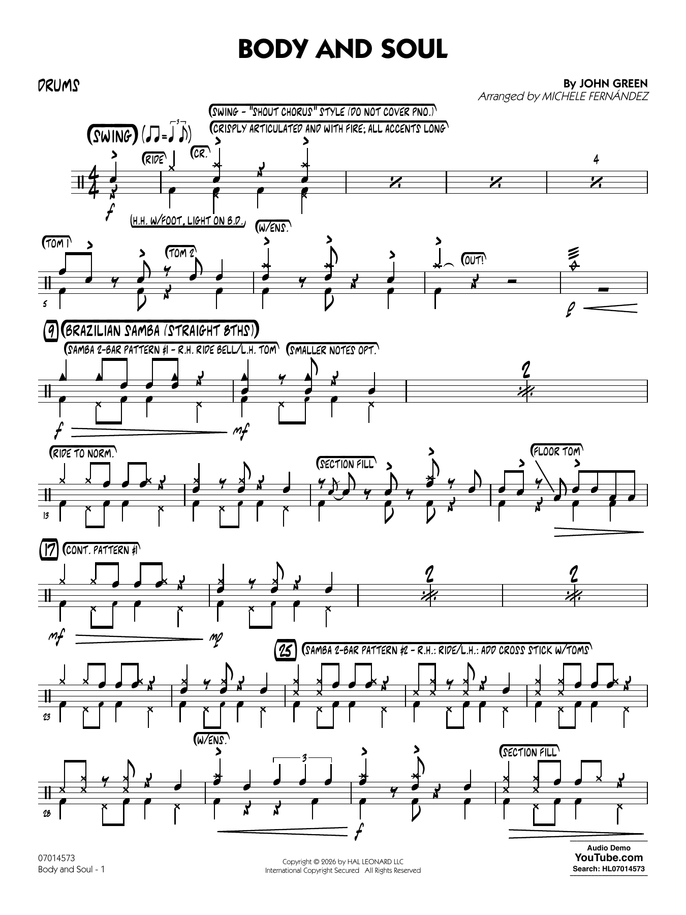 Body and Soul (arr. Michele Fernández) - Drums