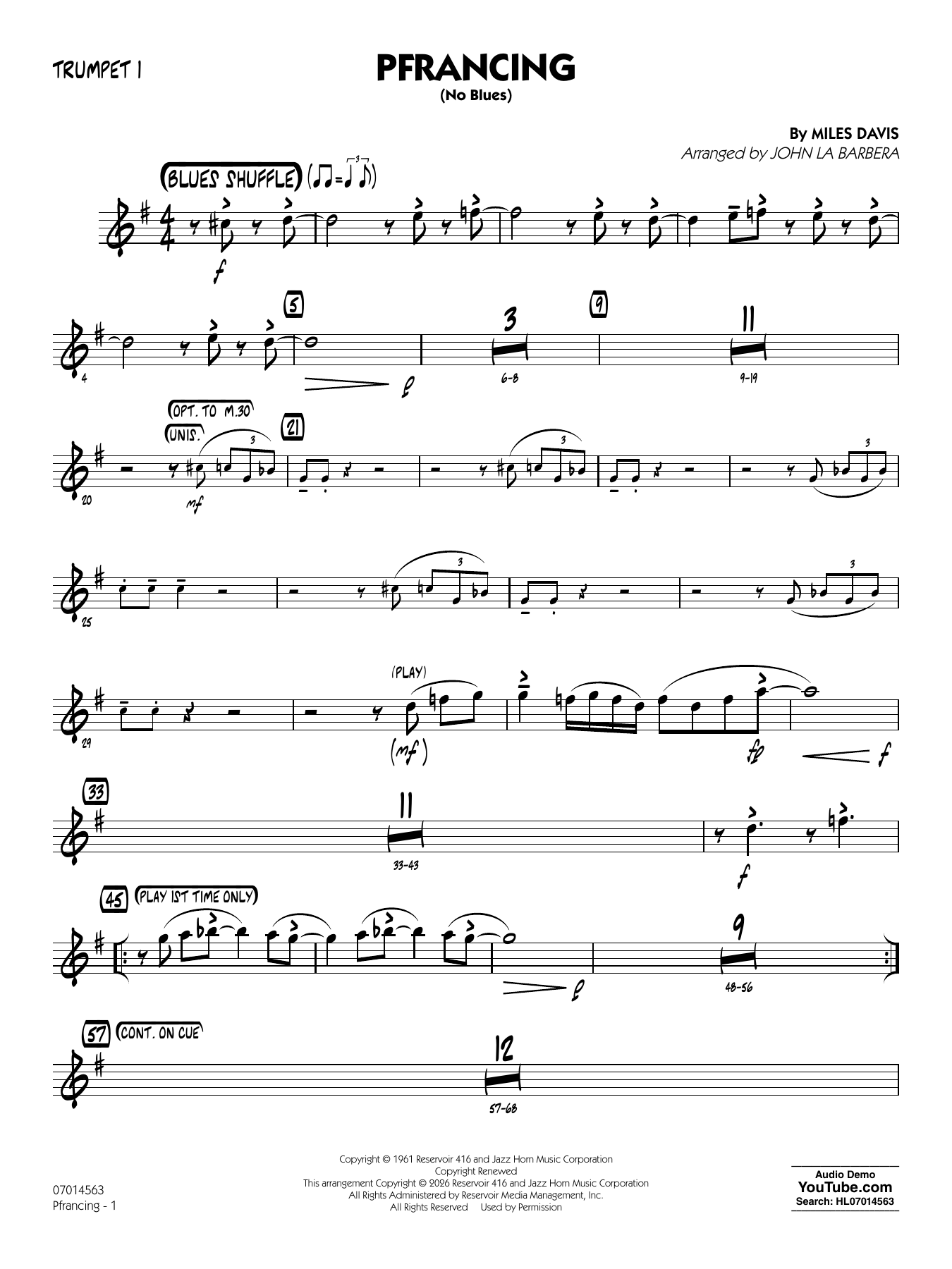 Pfrancing (No Blues) (arr. John La Barbera) - Trumpet 1