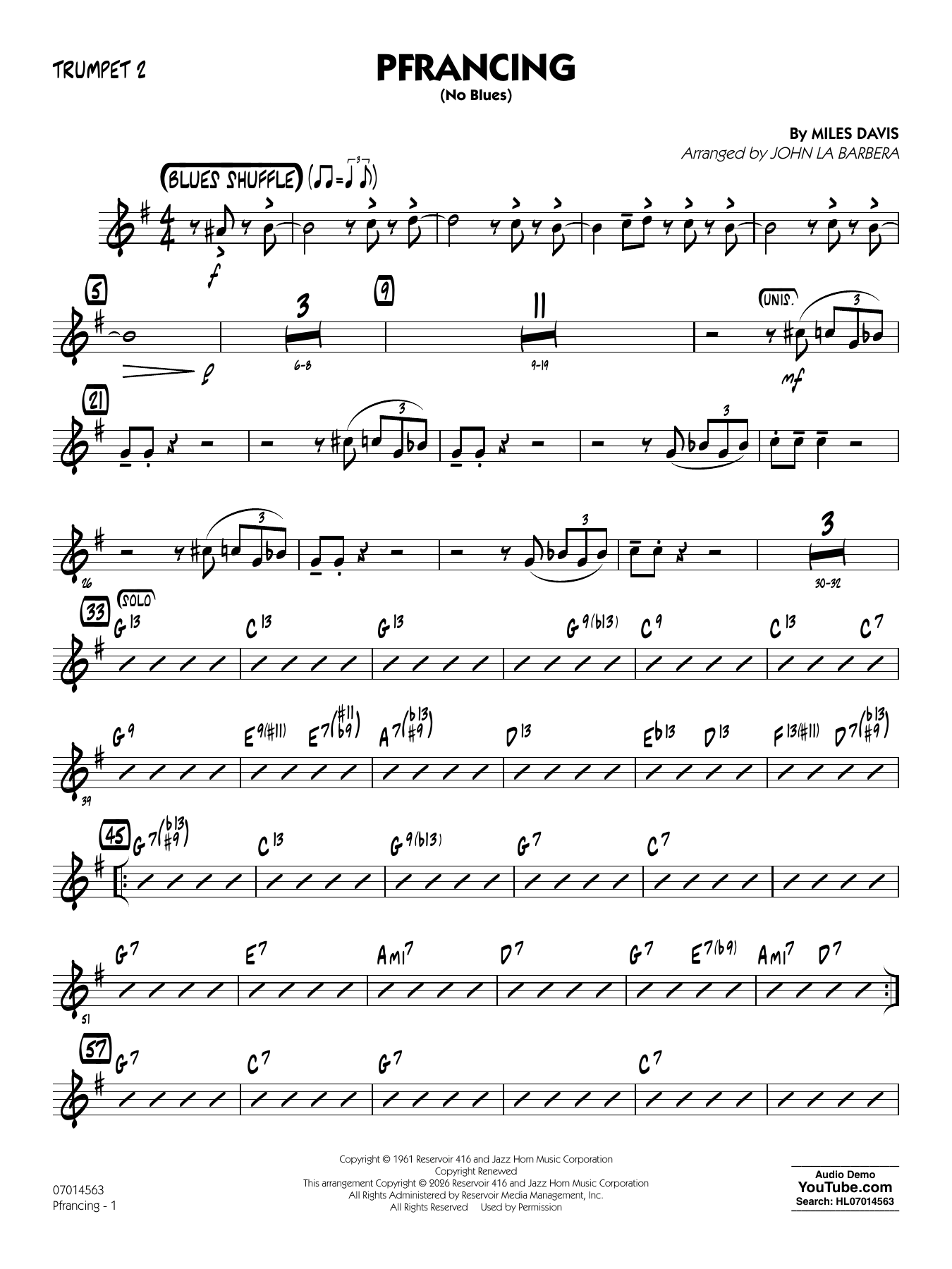 Pfrancing (No Blues) (arr. John La Barbera) - Trumpet 2