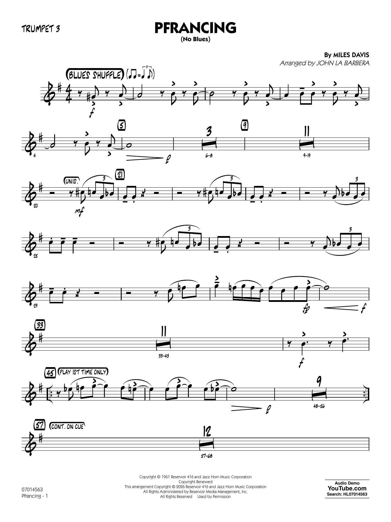 Pfrancing (No Blues) (arr. John La Barbera) - Trumpet 3