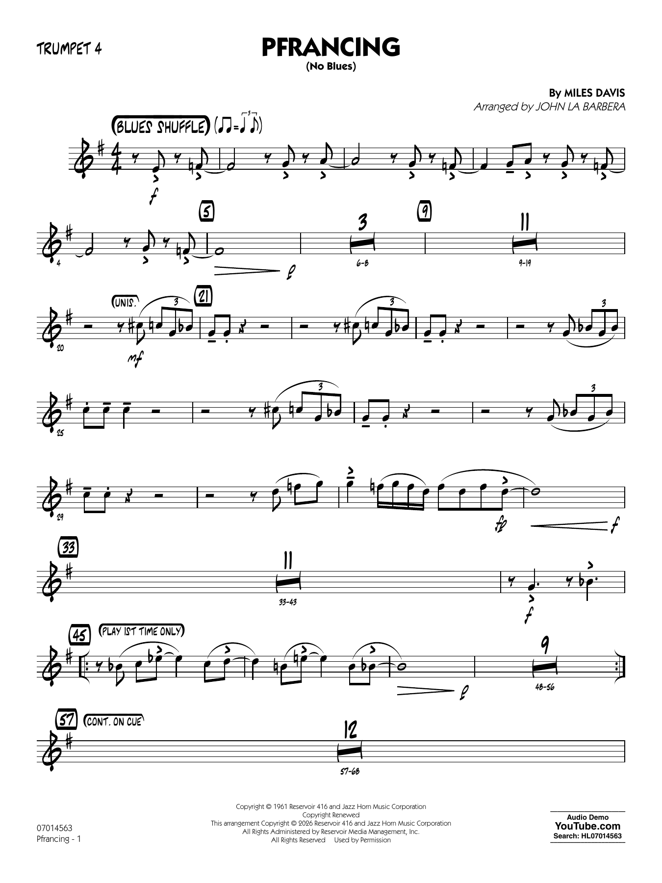 Pfrancing (No Blues) (arr. John La Barbera) - Trumpet 4