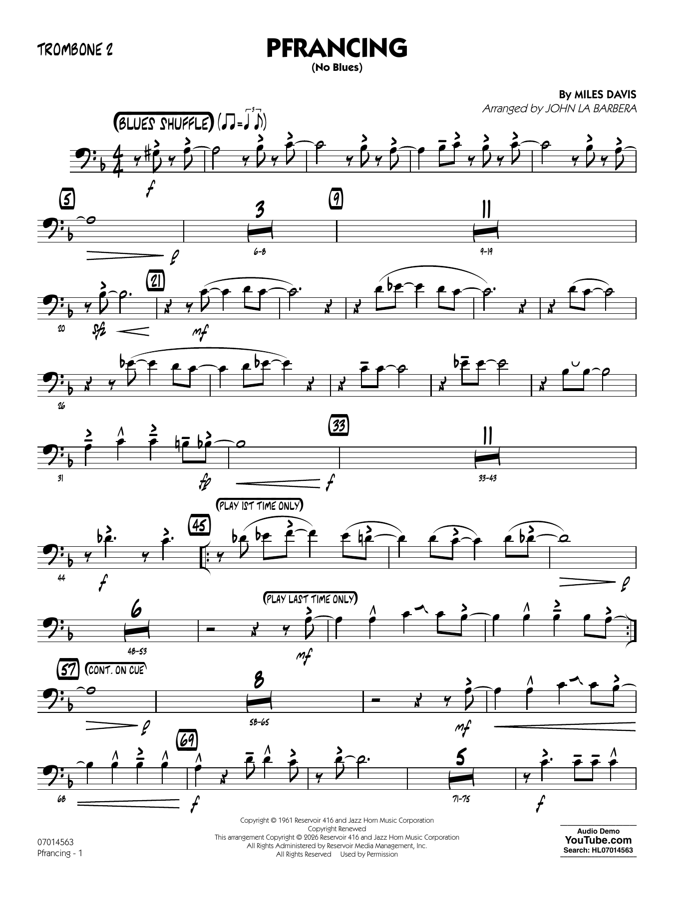 Pfrancing (No Blues) (arr. John La Barbera) - Trombone 2