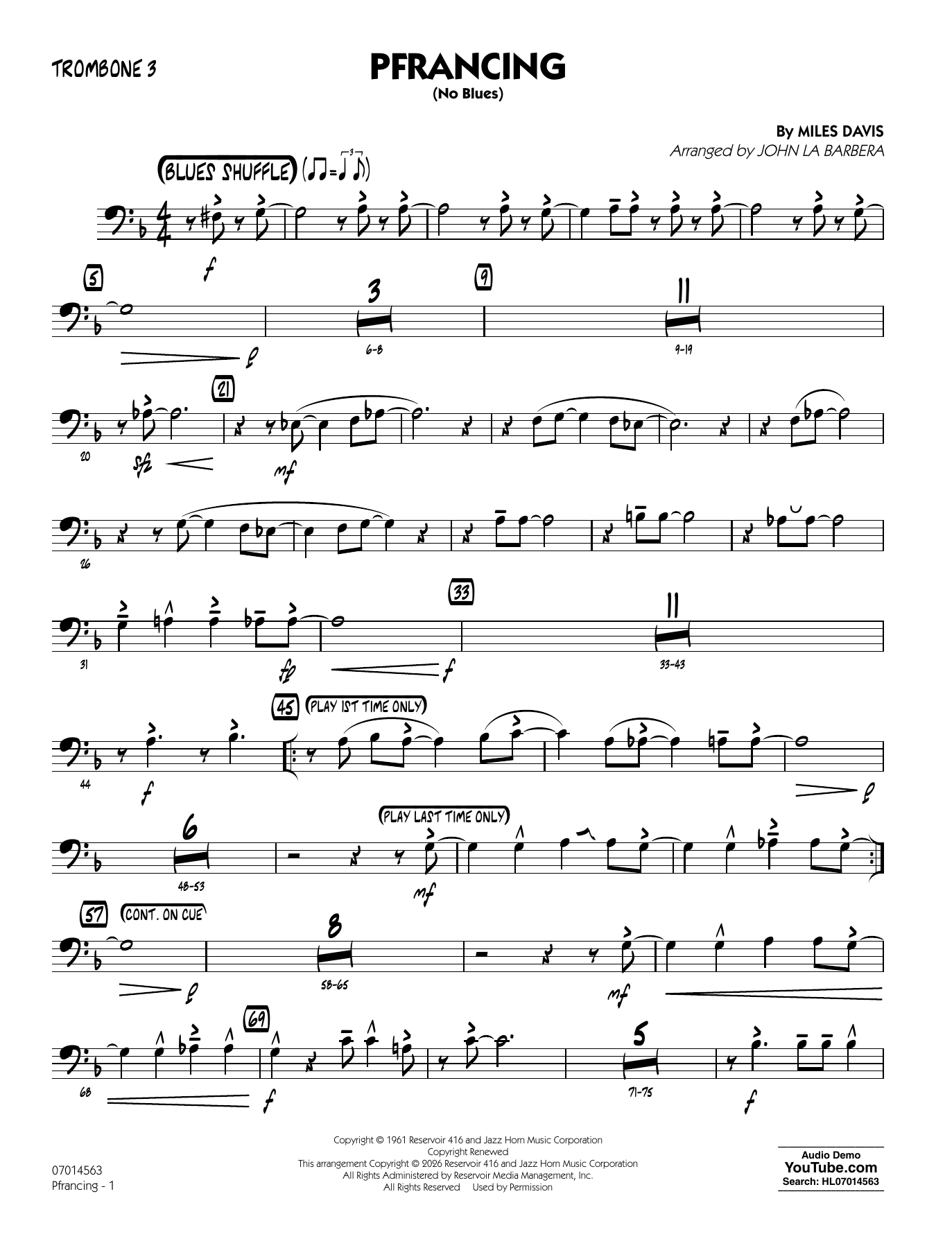 Pfrancing (No Blues) (arr. John La Barbera) - Trombone 3