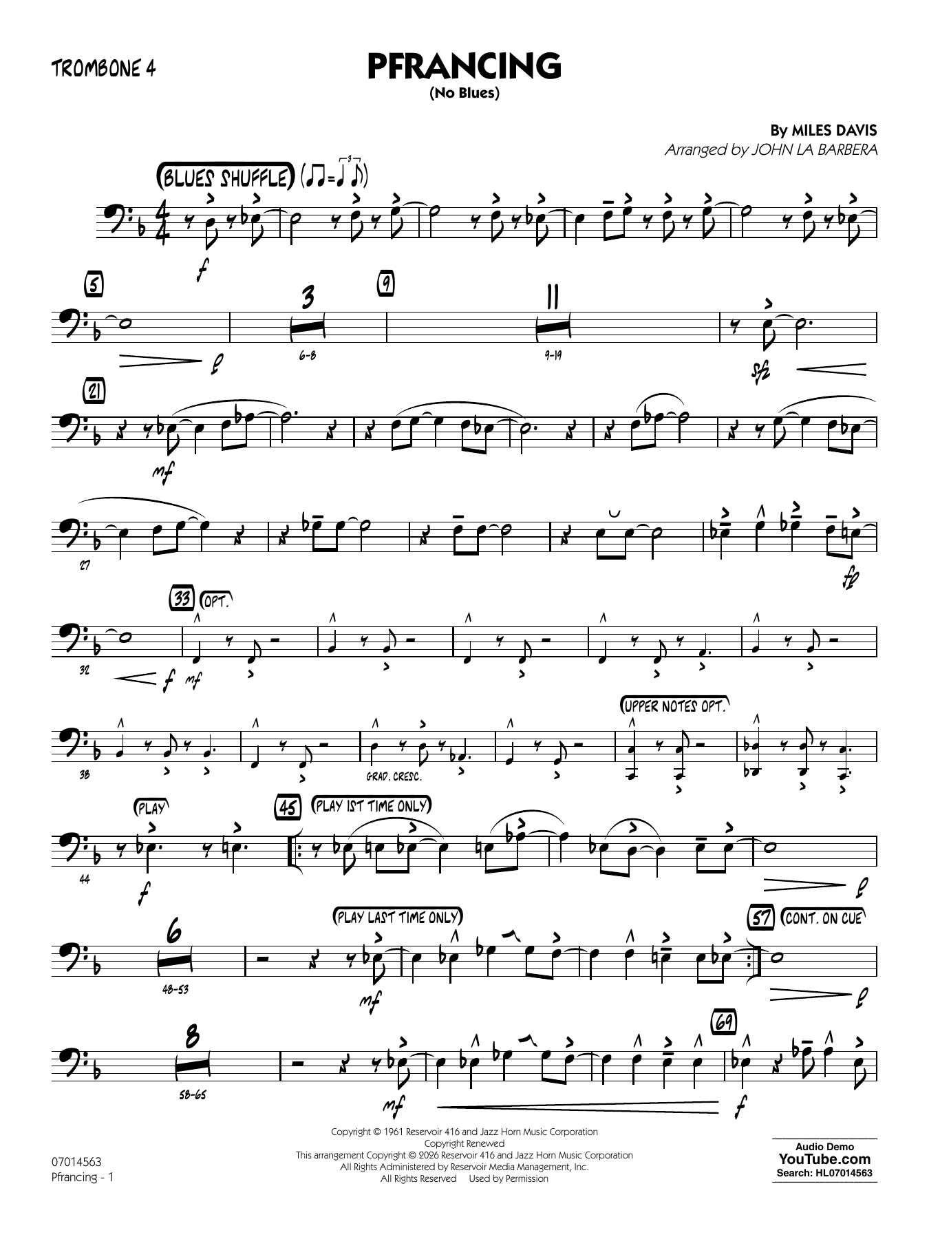Pfrancing (No Blues) (arr. John La Barbera) - Trombone 4