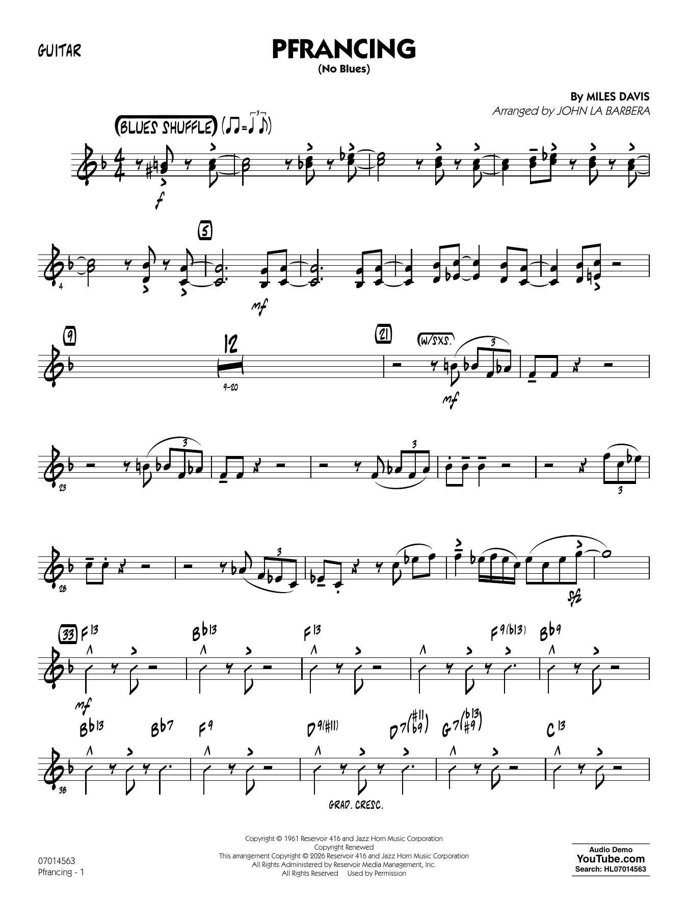 Pfrancing (No Blues) (arr. John La Barbera) - Guitar