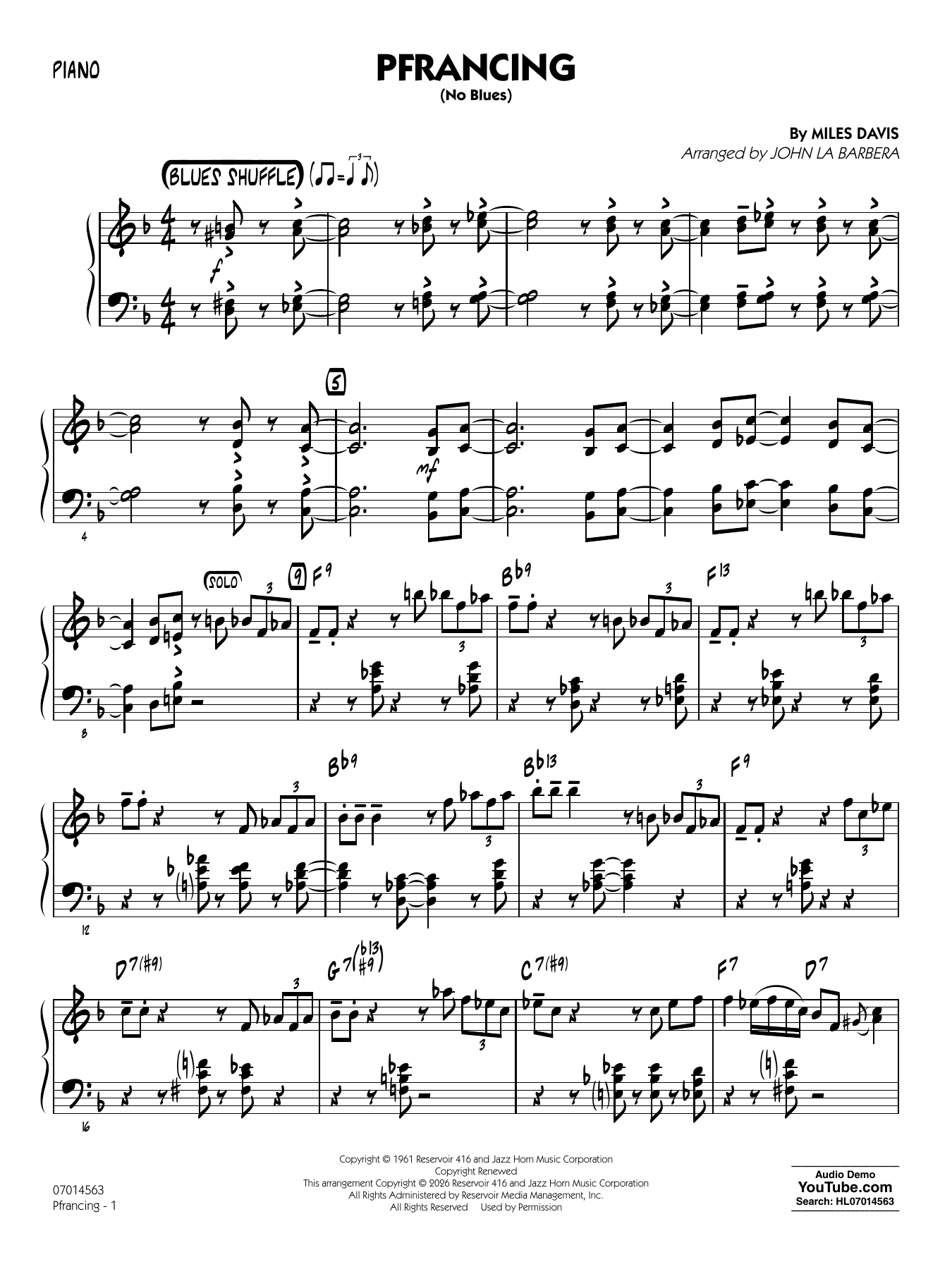 Pfrancing (No Blues) (arr. John La Barbera) - Piano