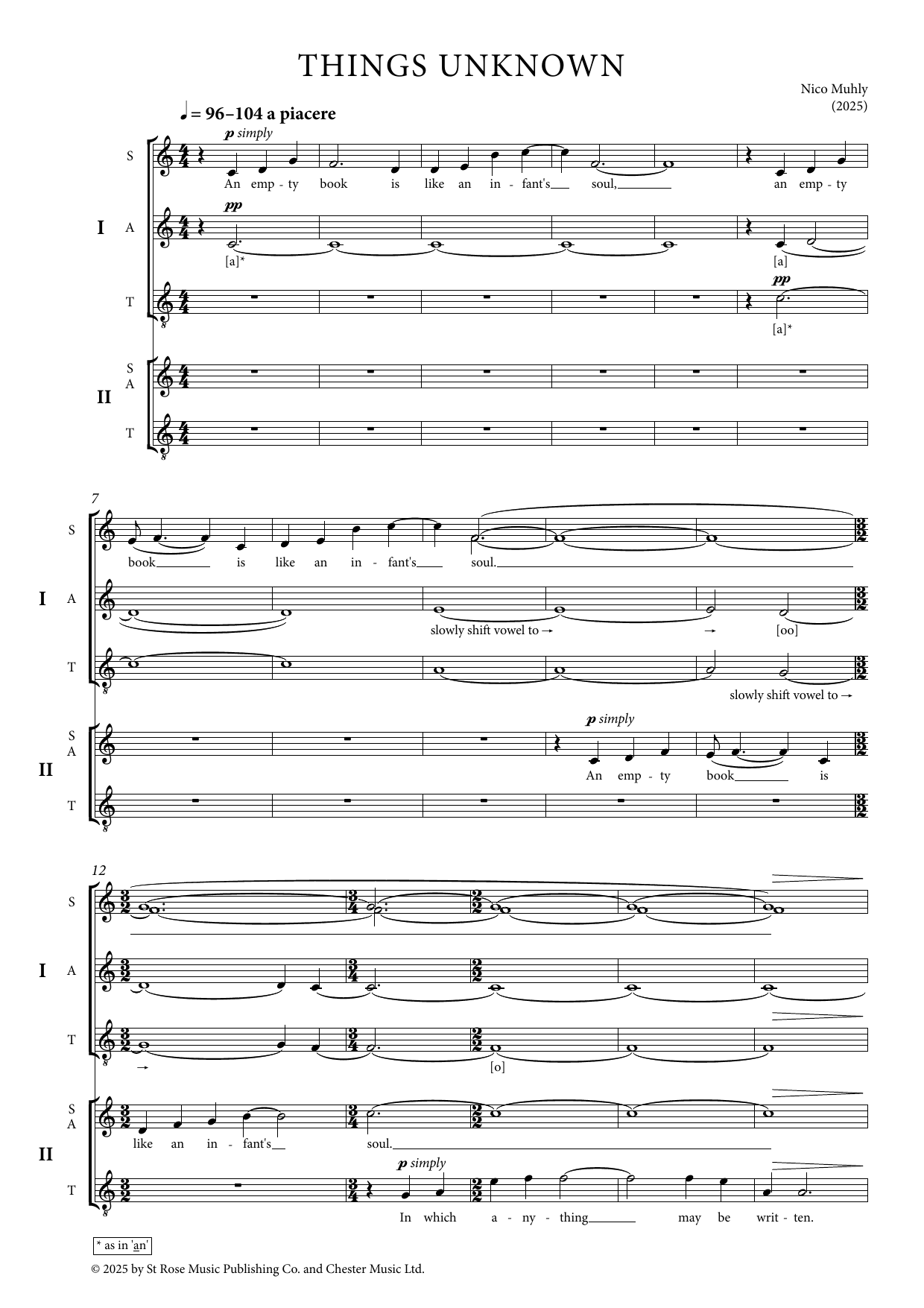 Things Unknown – Nico Muhly – Notenvorschau