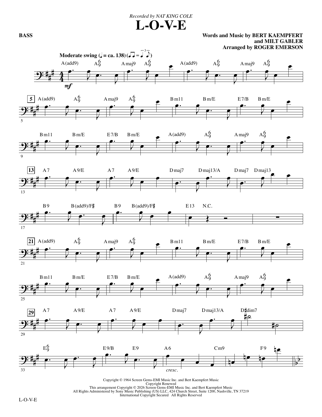 L-O-V-E (arr. Roger Emerson) - Bass