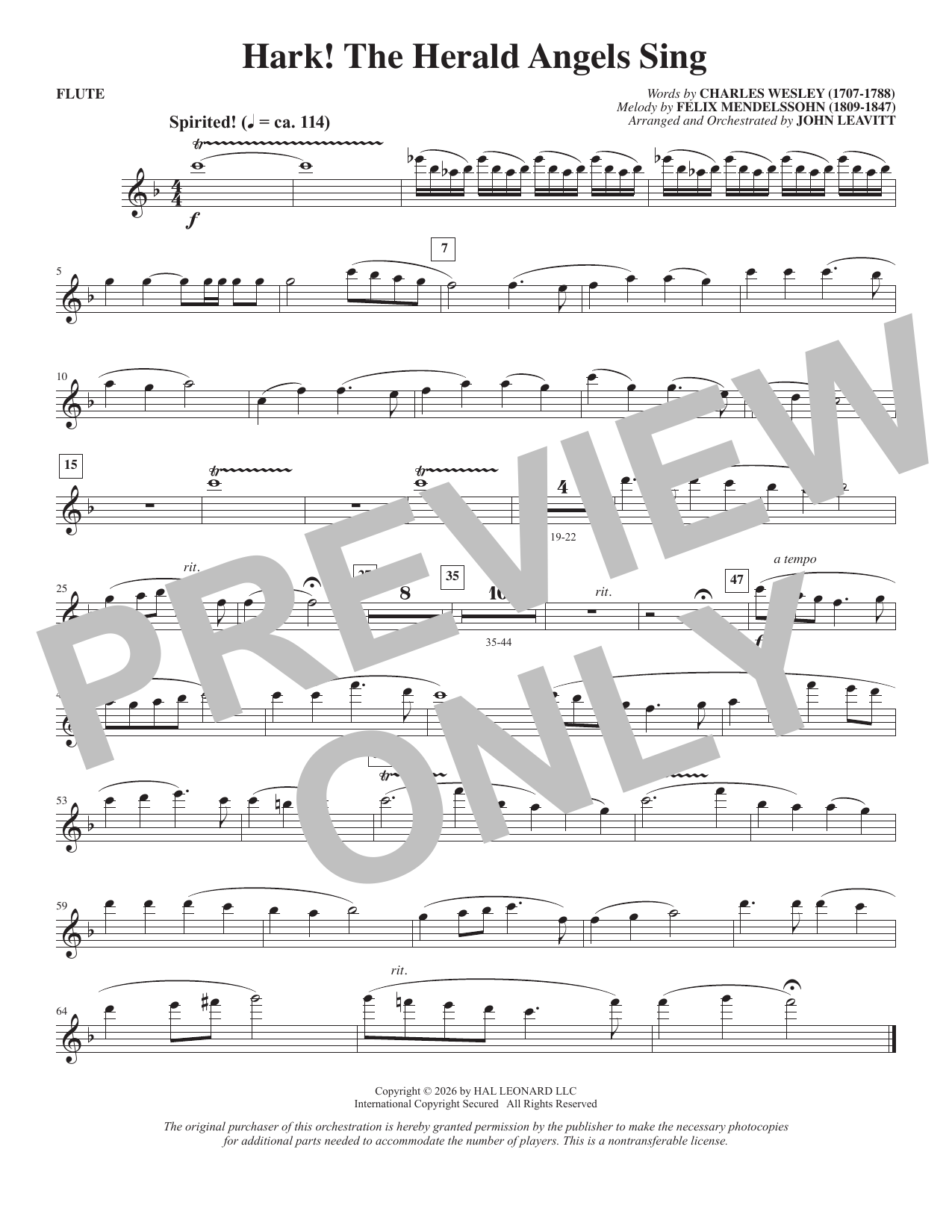 Hark! The Herald Angels Sing (arr. John Leavitt) - Flute