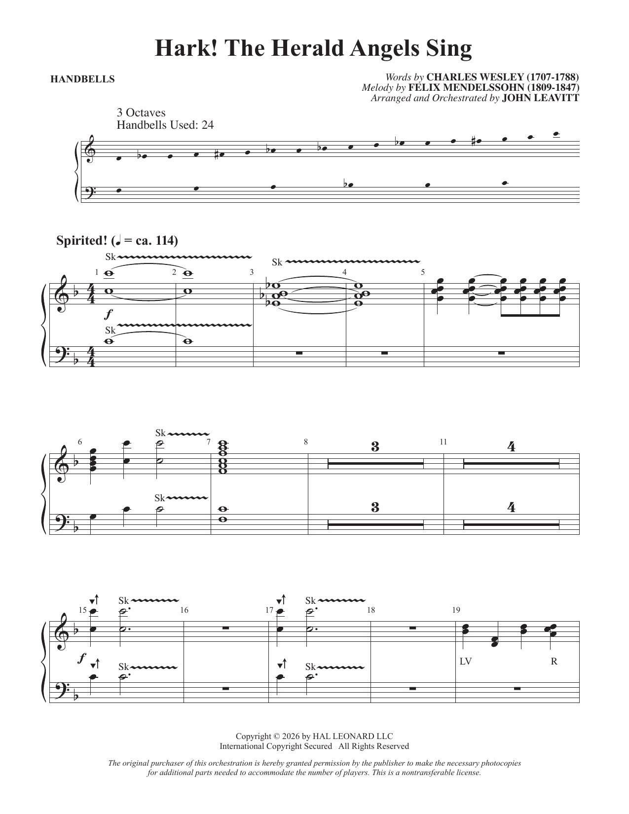 Hark! The Herald Angels Sing (arr. John Leavitt) - Handbells