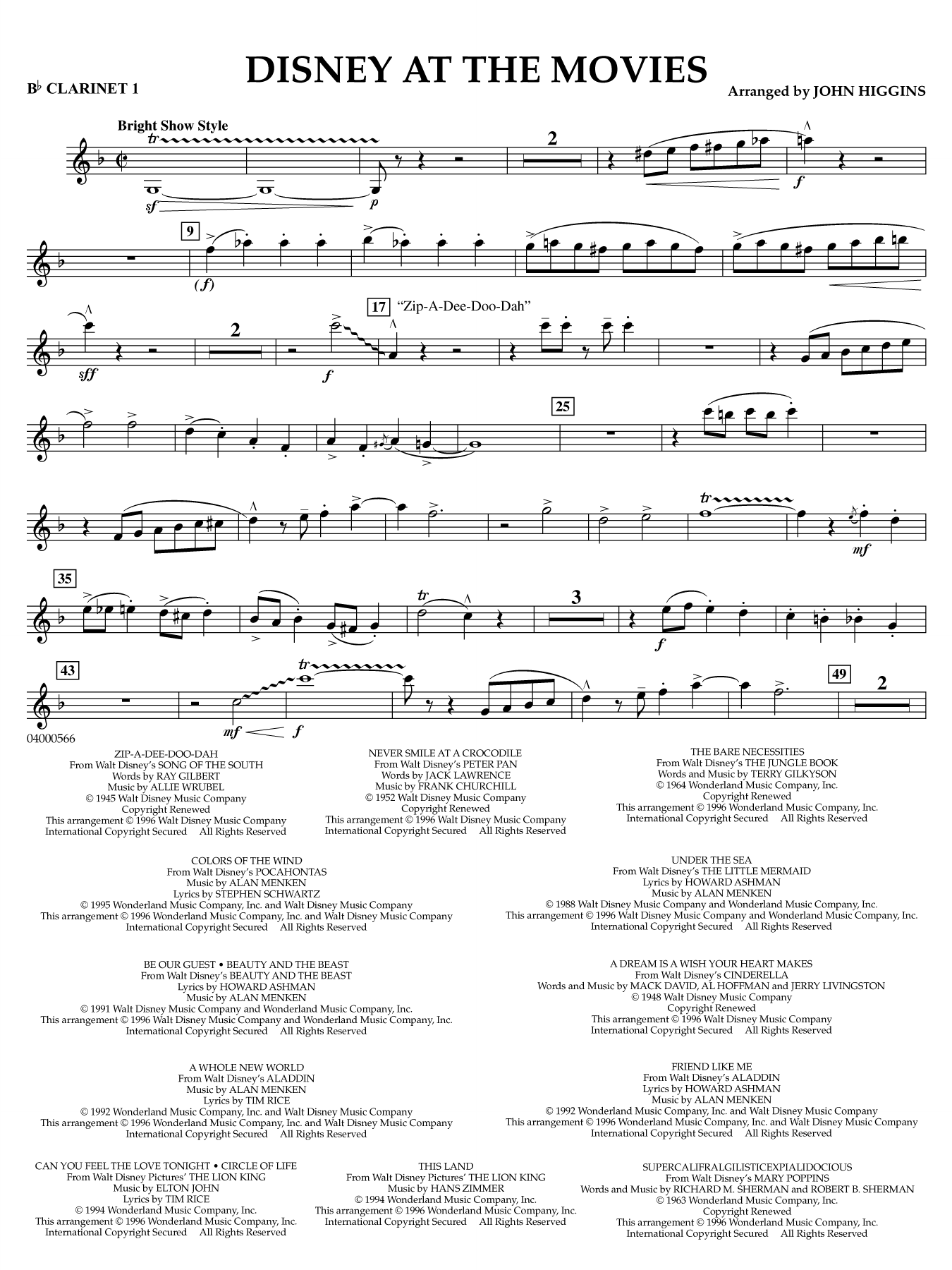 Disney at the Movies - Bb Clarinet 1