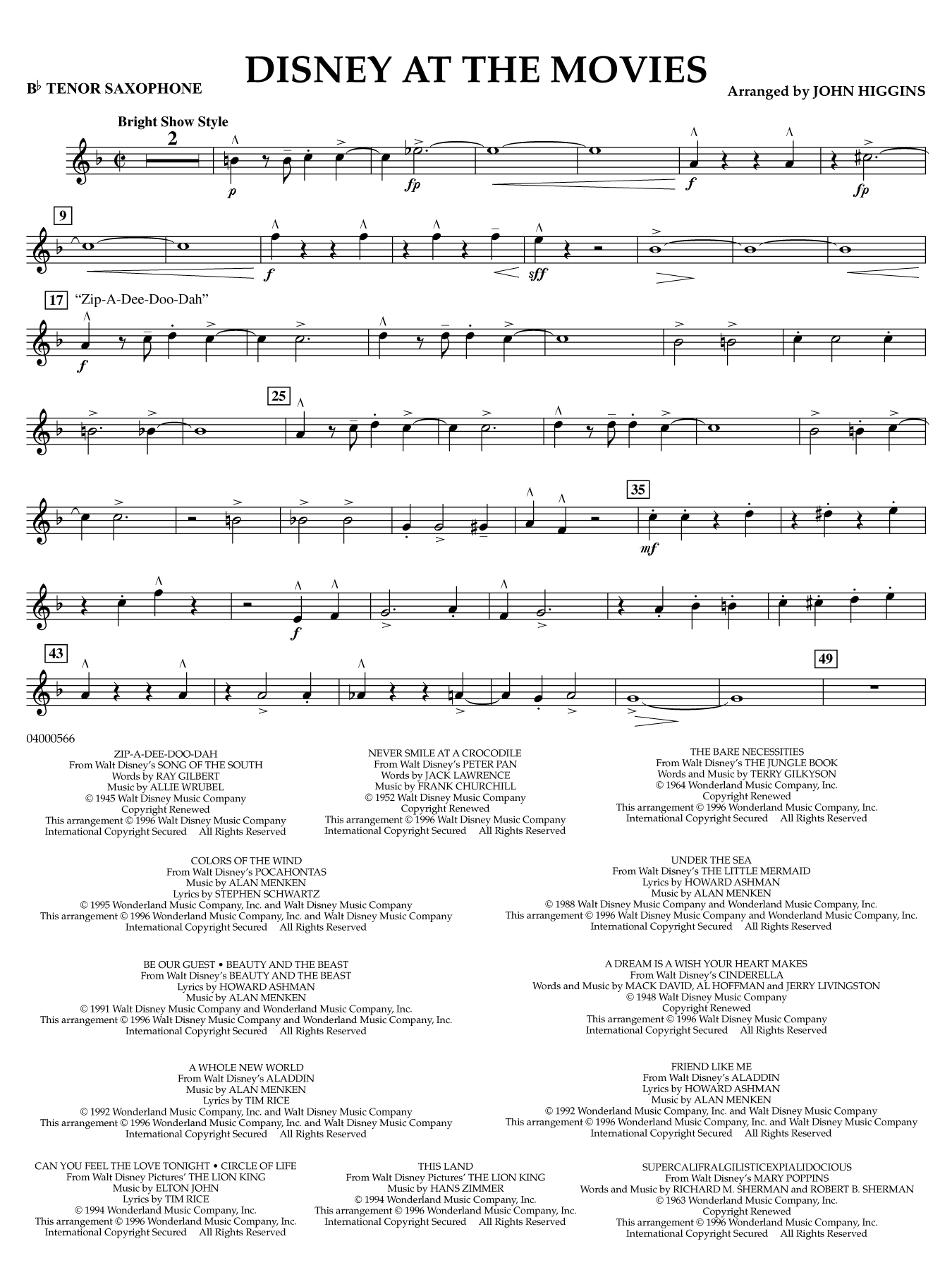 Disney at the Movies - Bb Tenor Saxophone
