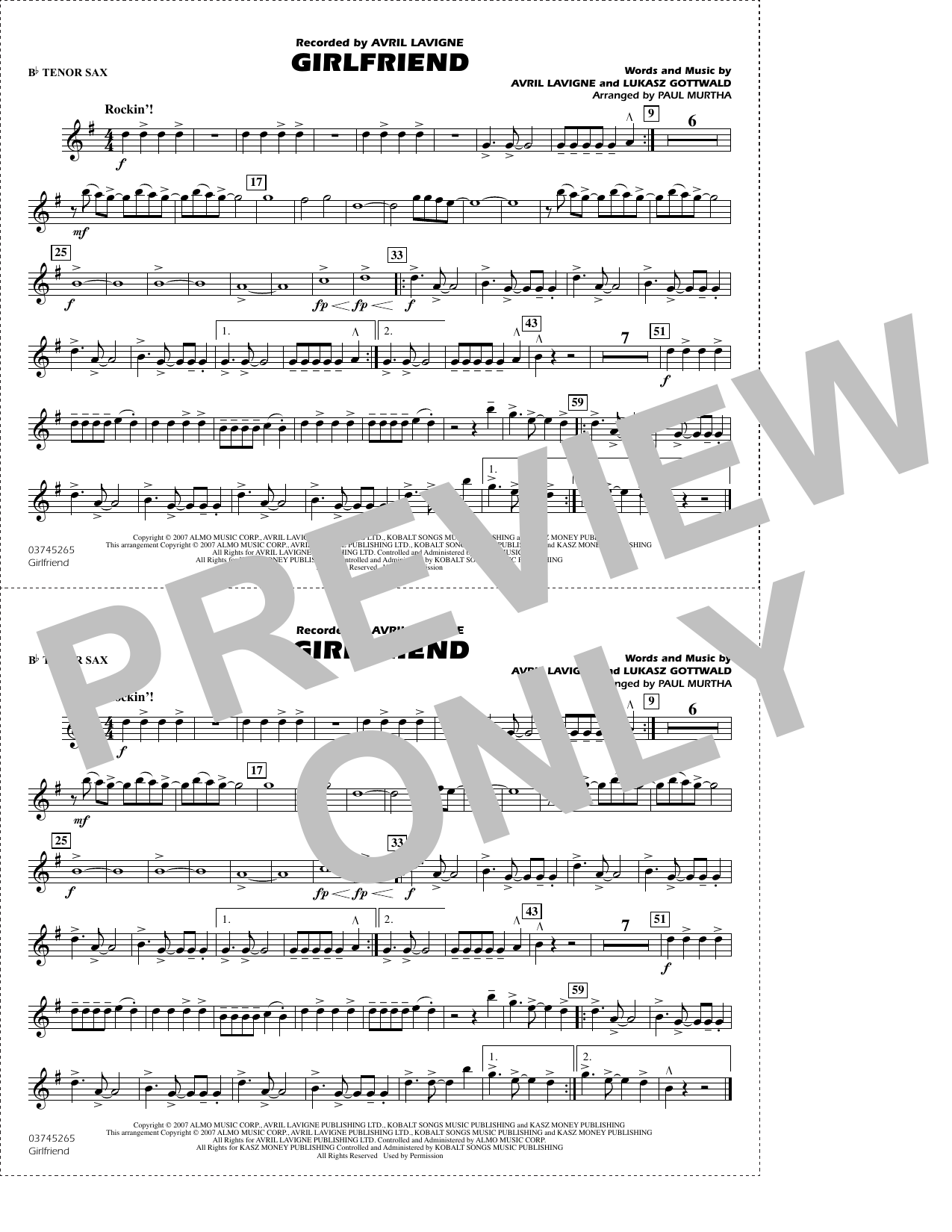 Girlfriend (arr. Paul Murtha) - Bb Tenor Sax